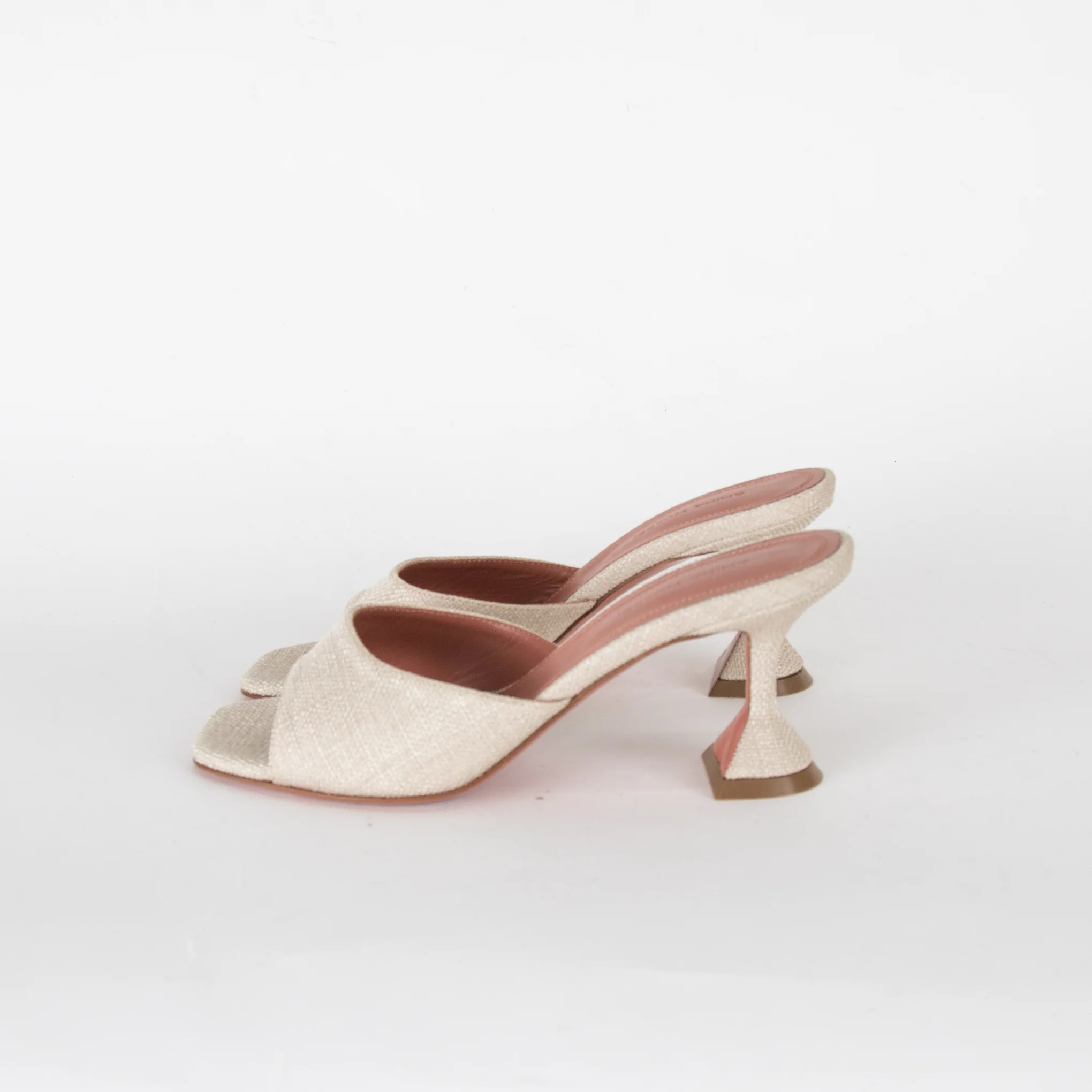 Amina Muaddi Beige Woven Lupita Slippers - Image 4