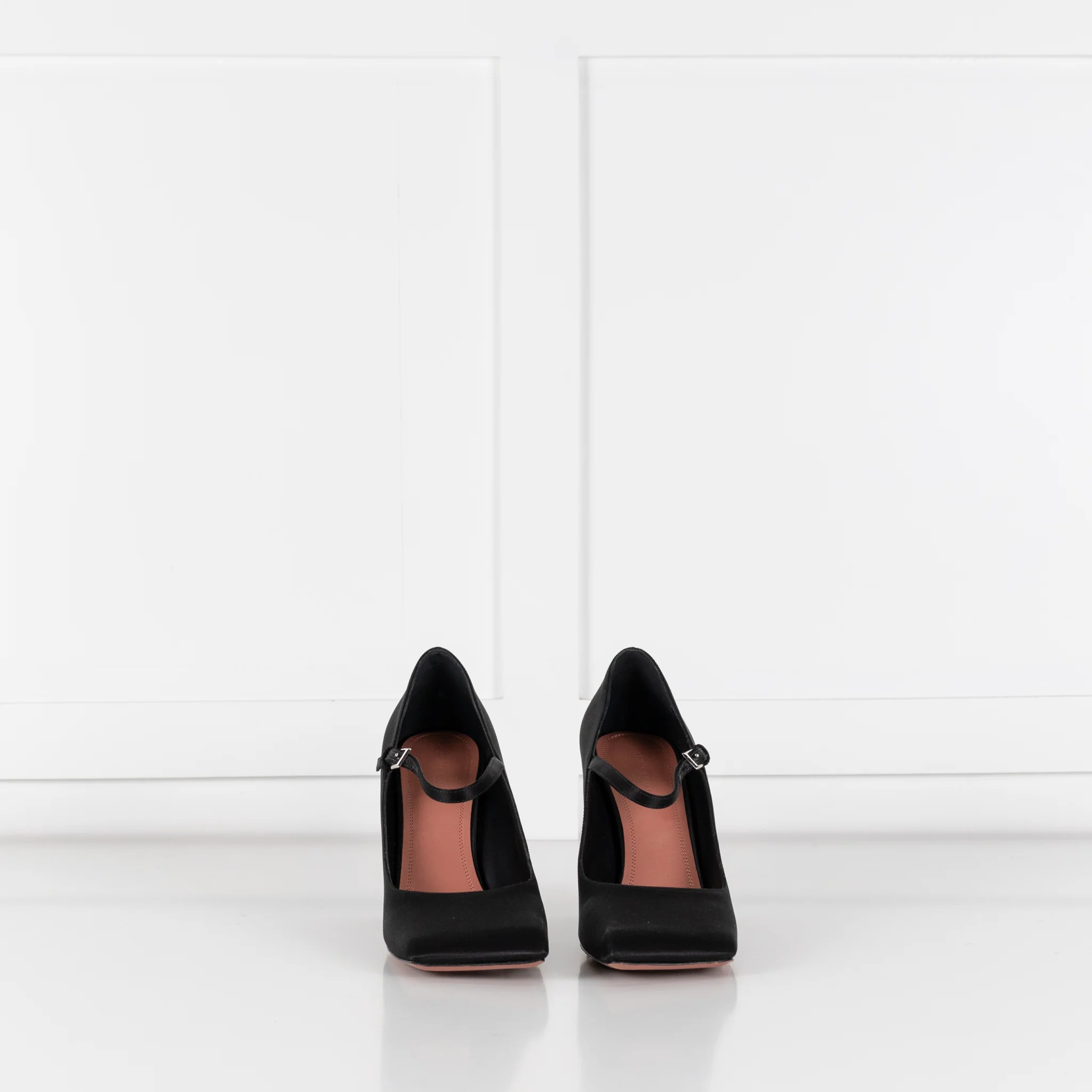 Amina Muaddi Black Satin Block Heel Shoes - Image 2