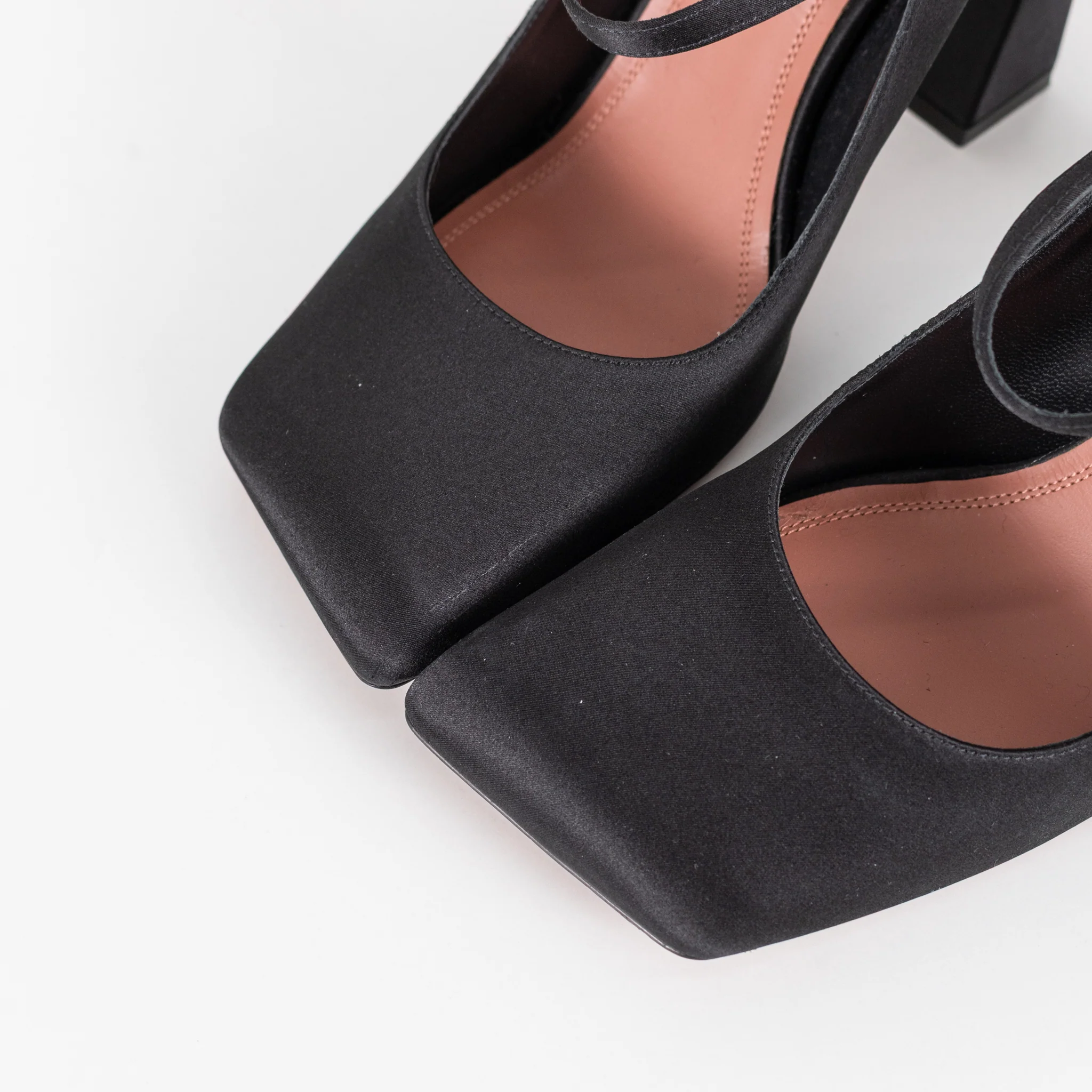Amina Muaddi Black Satin Block Heel Shoes - Image 8