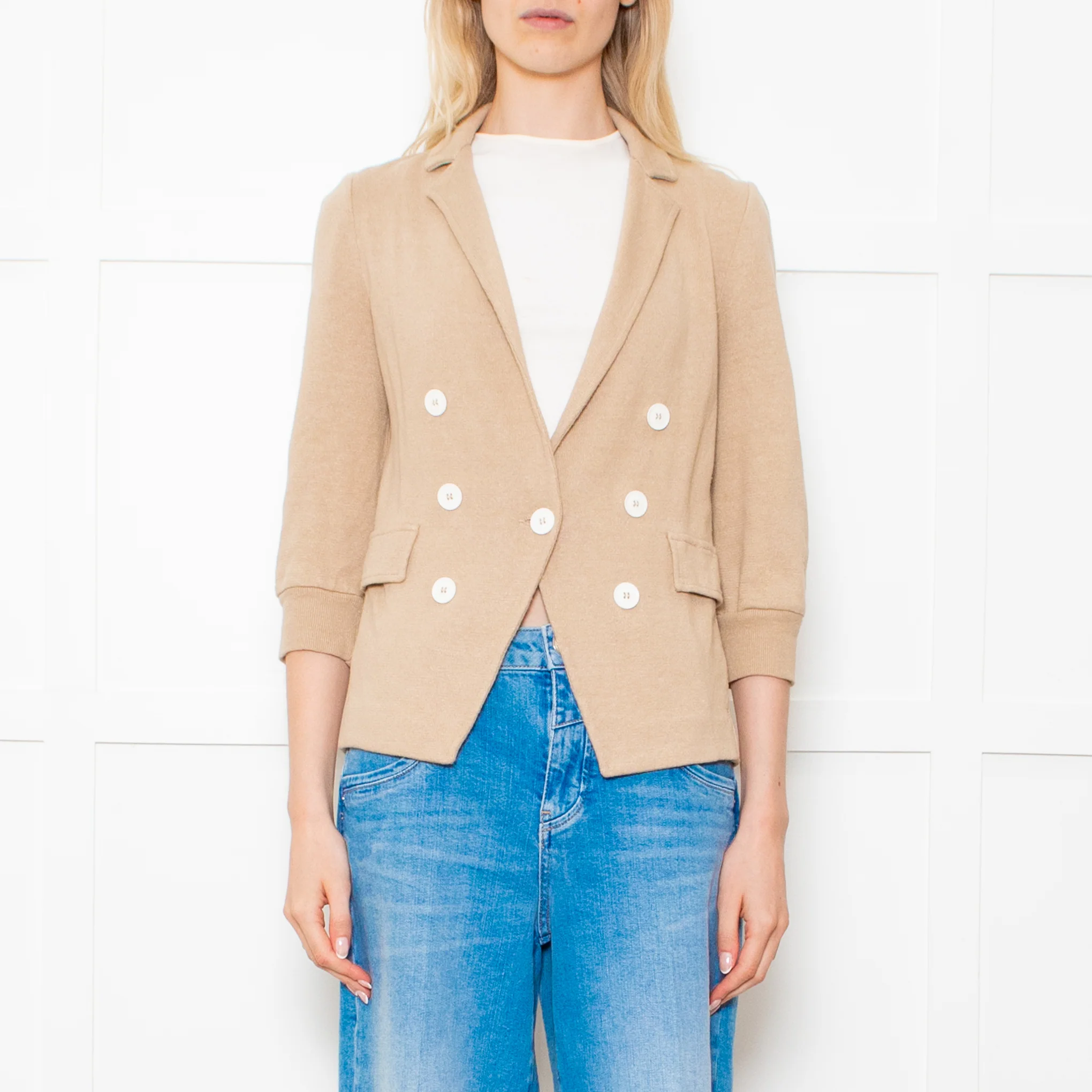 Amina Rubinacci Biscuit Coloured Knitted Short Jacket - Image 2