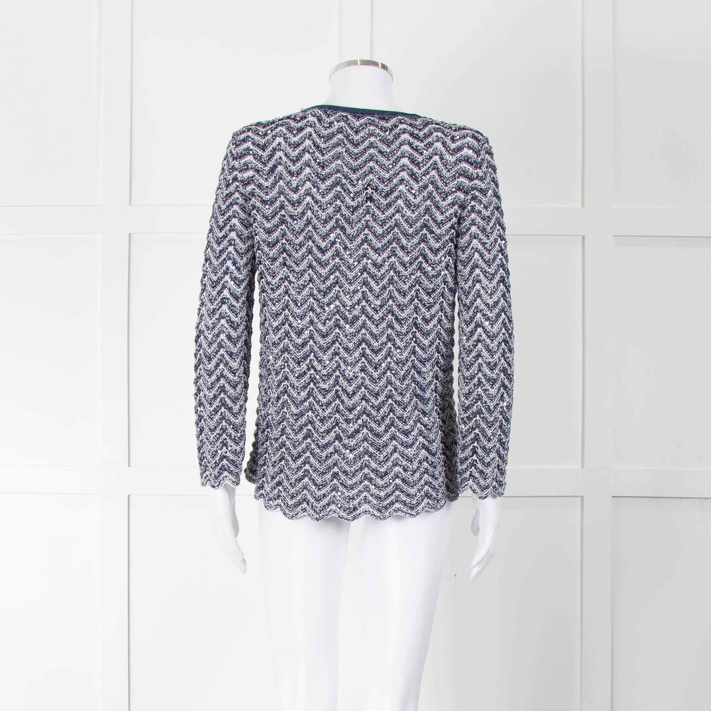 Amina Rubinacci Blue Crochet Sequin Knit Cardigan - Image 5