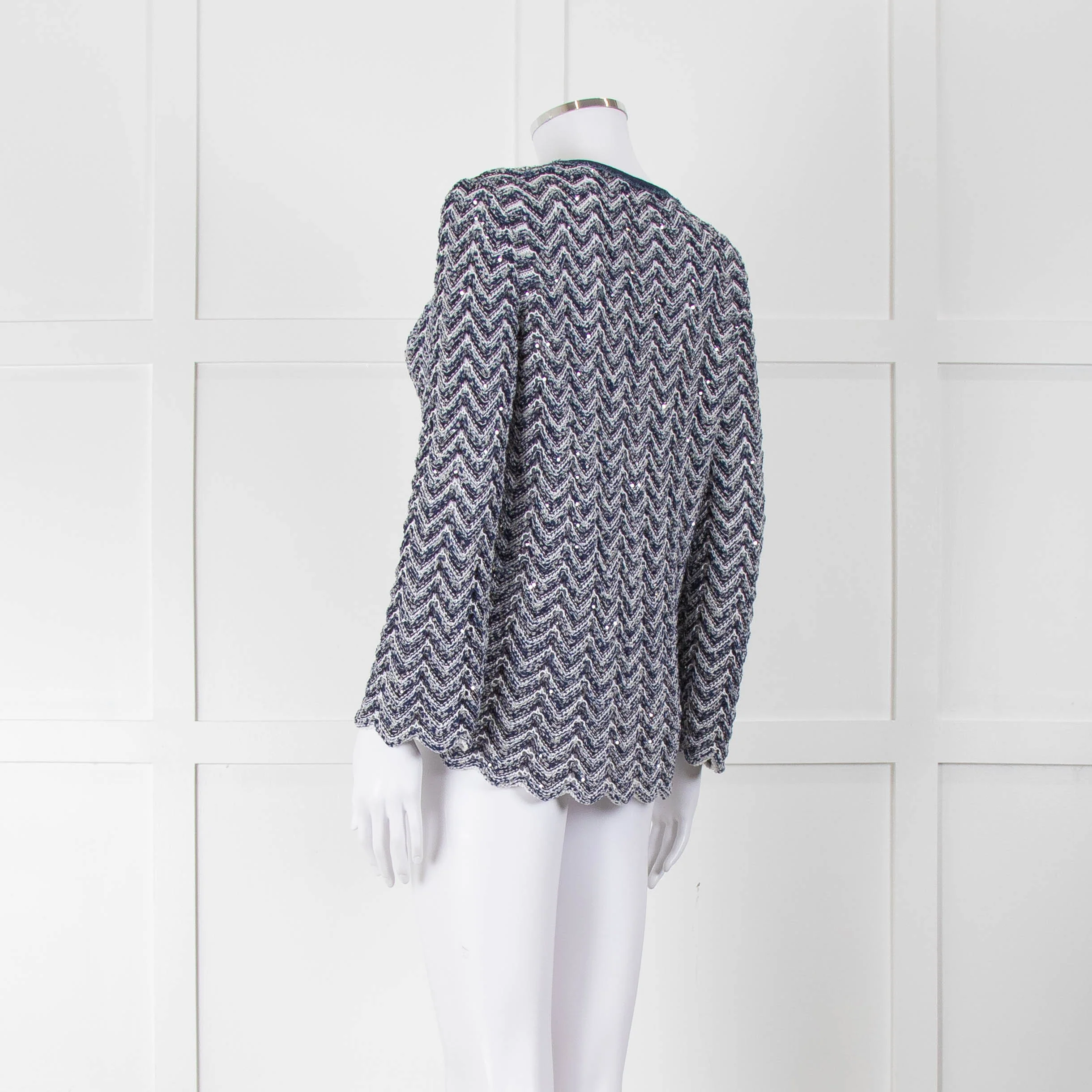 Amina Rubinacci Blue Crochet Sequin Knit Cardigan - Image 6