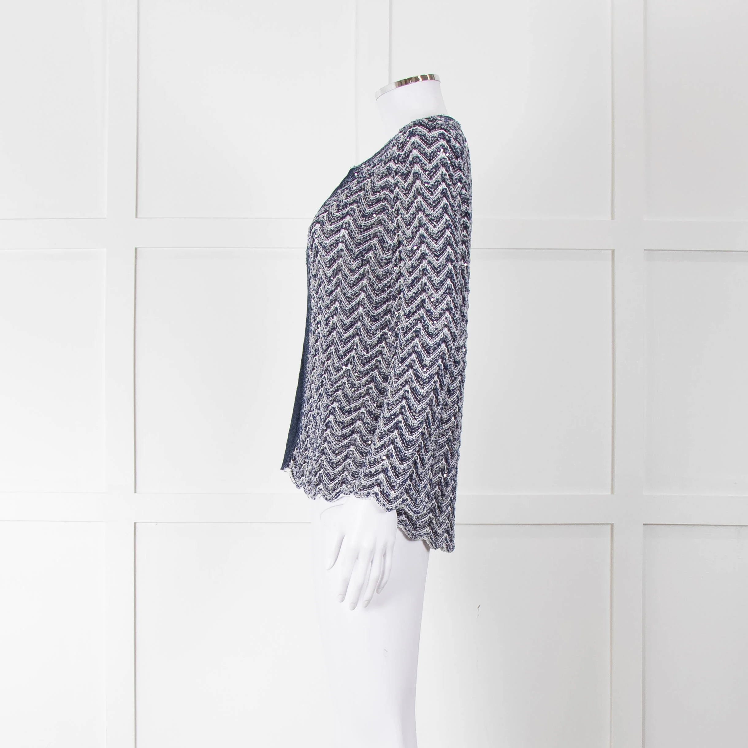 Amina Rubinacci Blue Crochet Sequin Knit Cardigan - Image 7