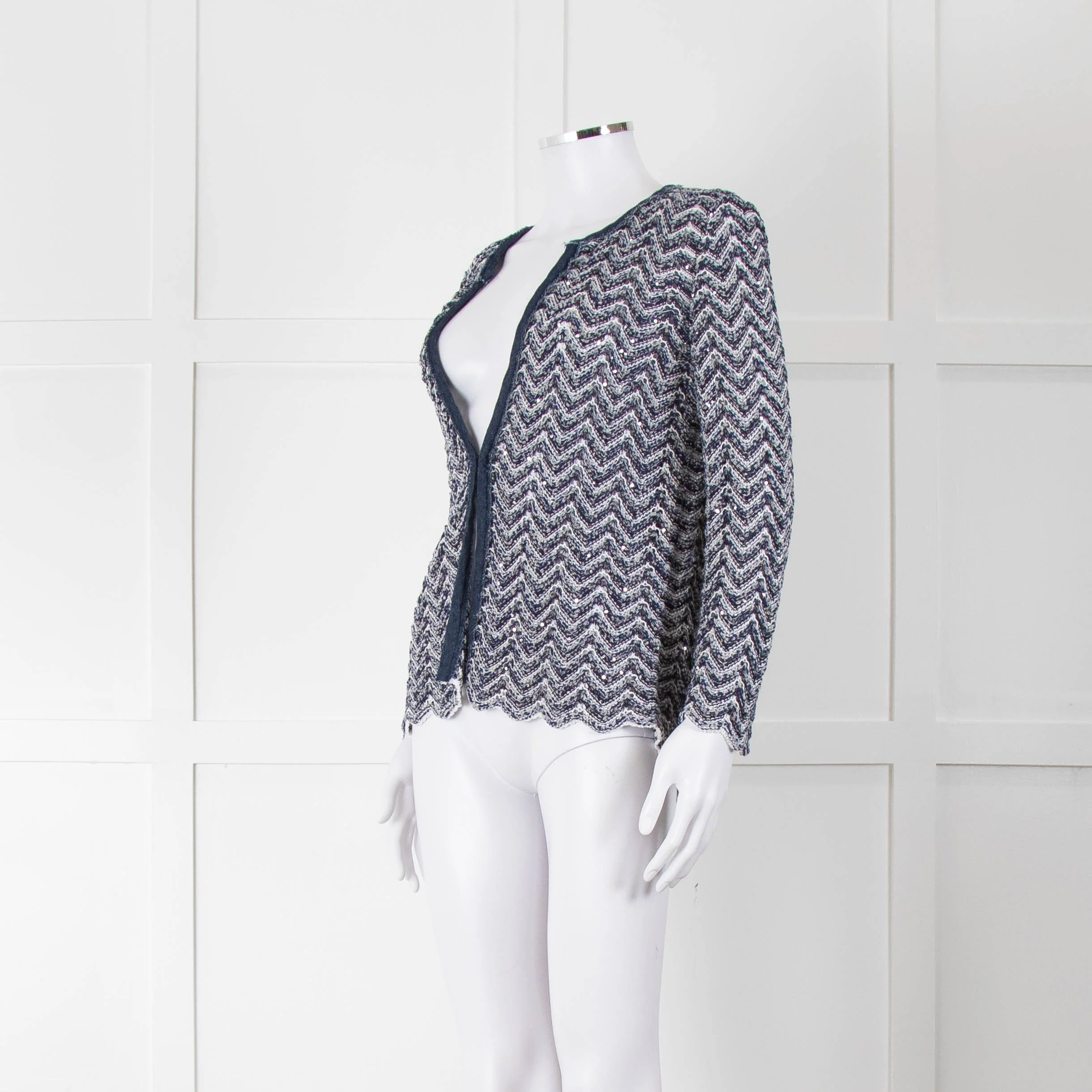Amina Rubinacci Blue Crochet Sequin Knit Cardigan - Image 8