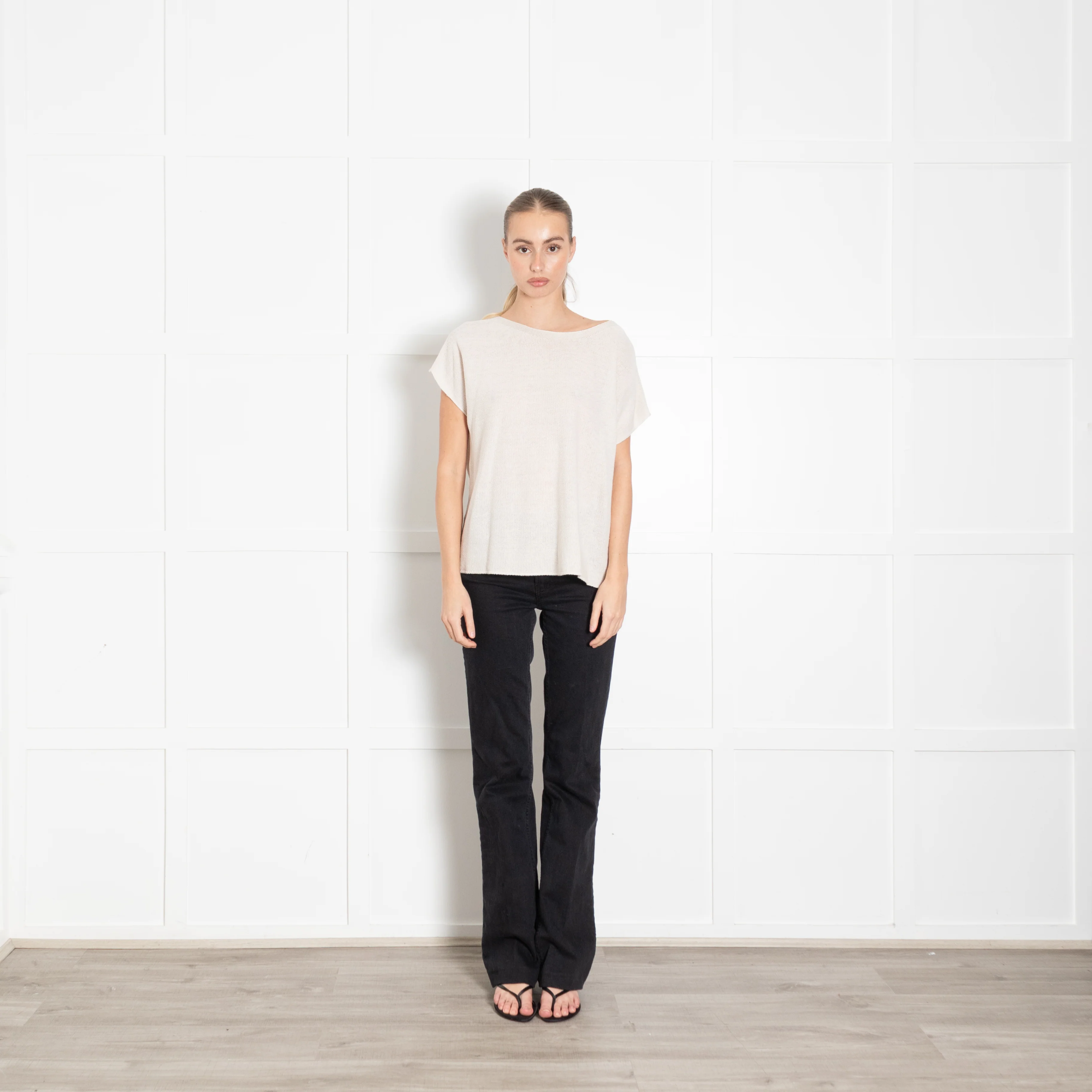Amina Rubinacci Cream Linen Cotton Mix Cap Sleeve Top