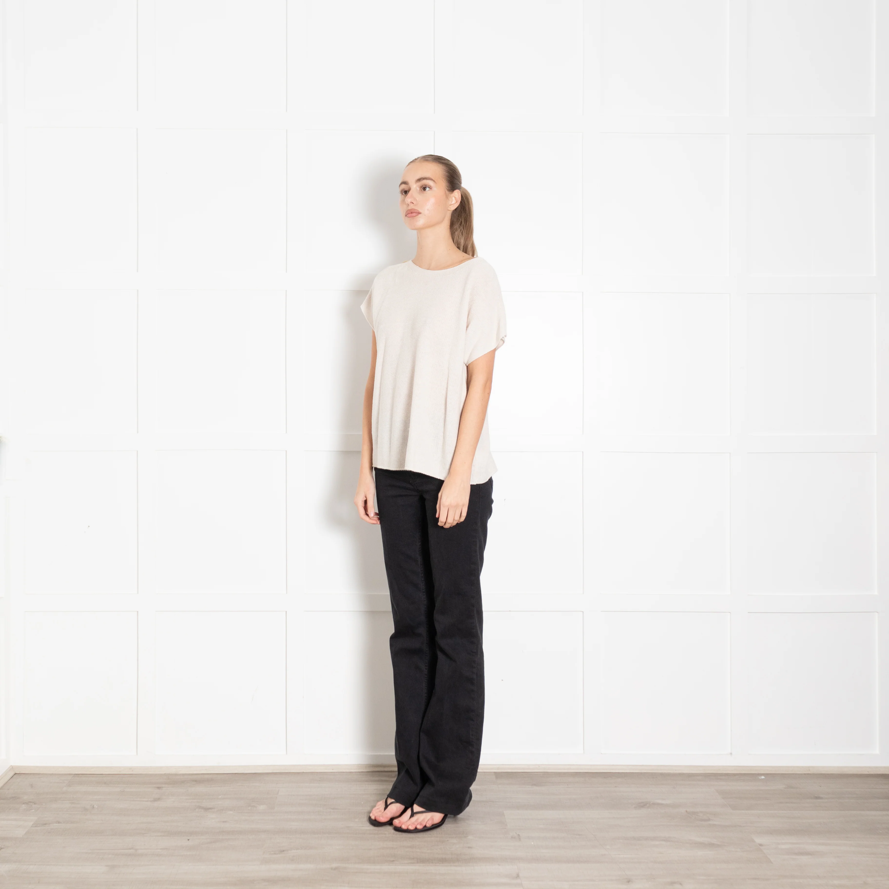 Amina Rubinacci Cream Linen Cotton Mix Cap Sleeve Top - Image 3