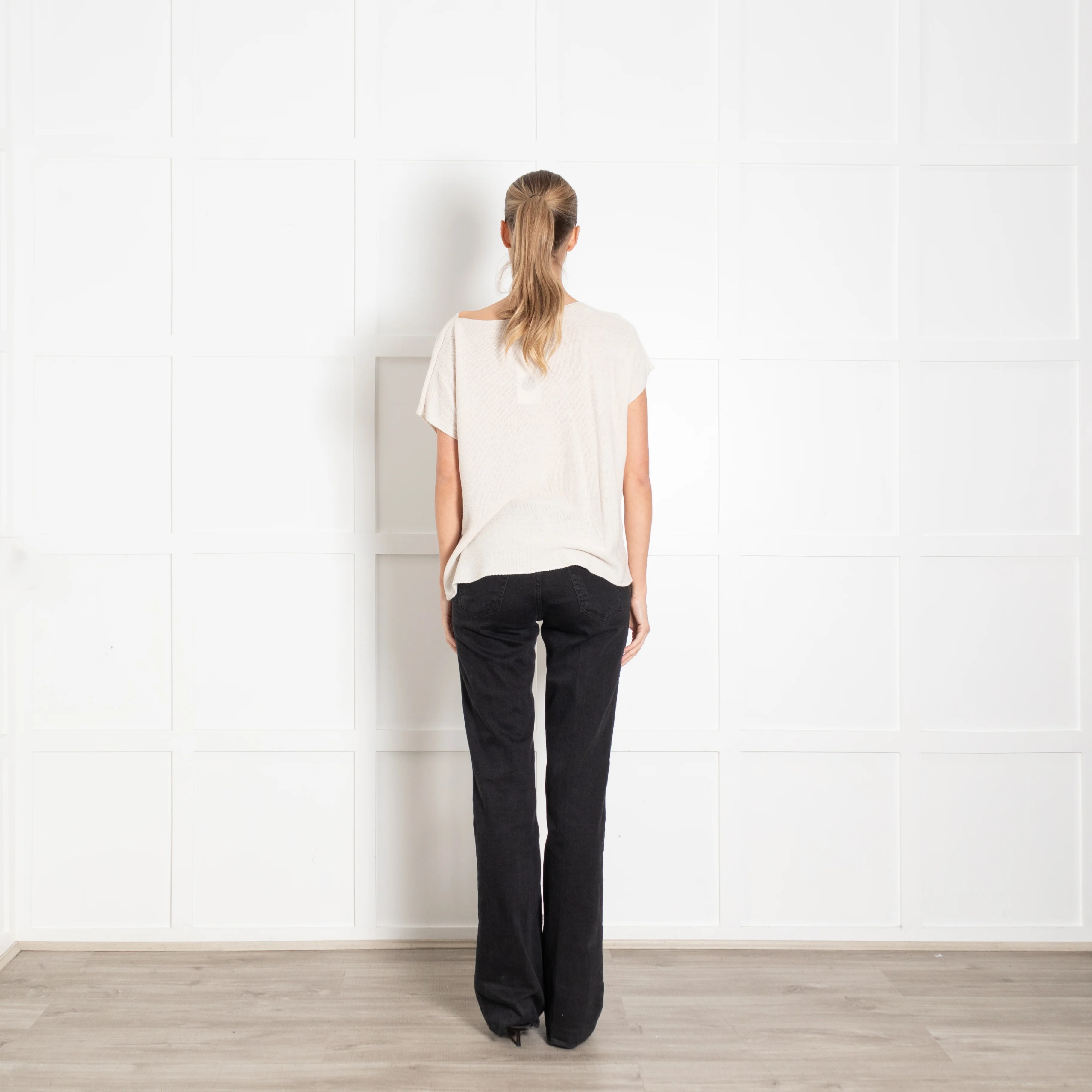 Amina Rubinacci Cream Linen Cotton Mix Cap Sleeve Top - Image 5