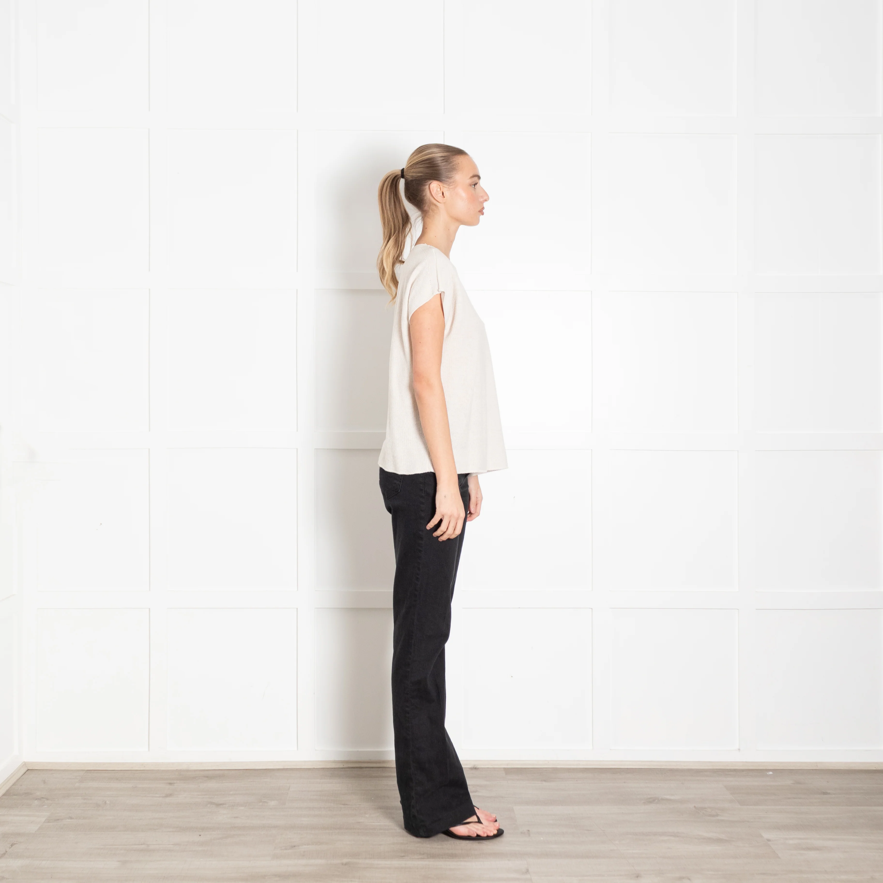 Amina Rubinacci Cream Linen Cotton Mix Cap Sleeve Top - Image 6