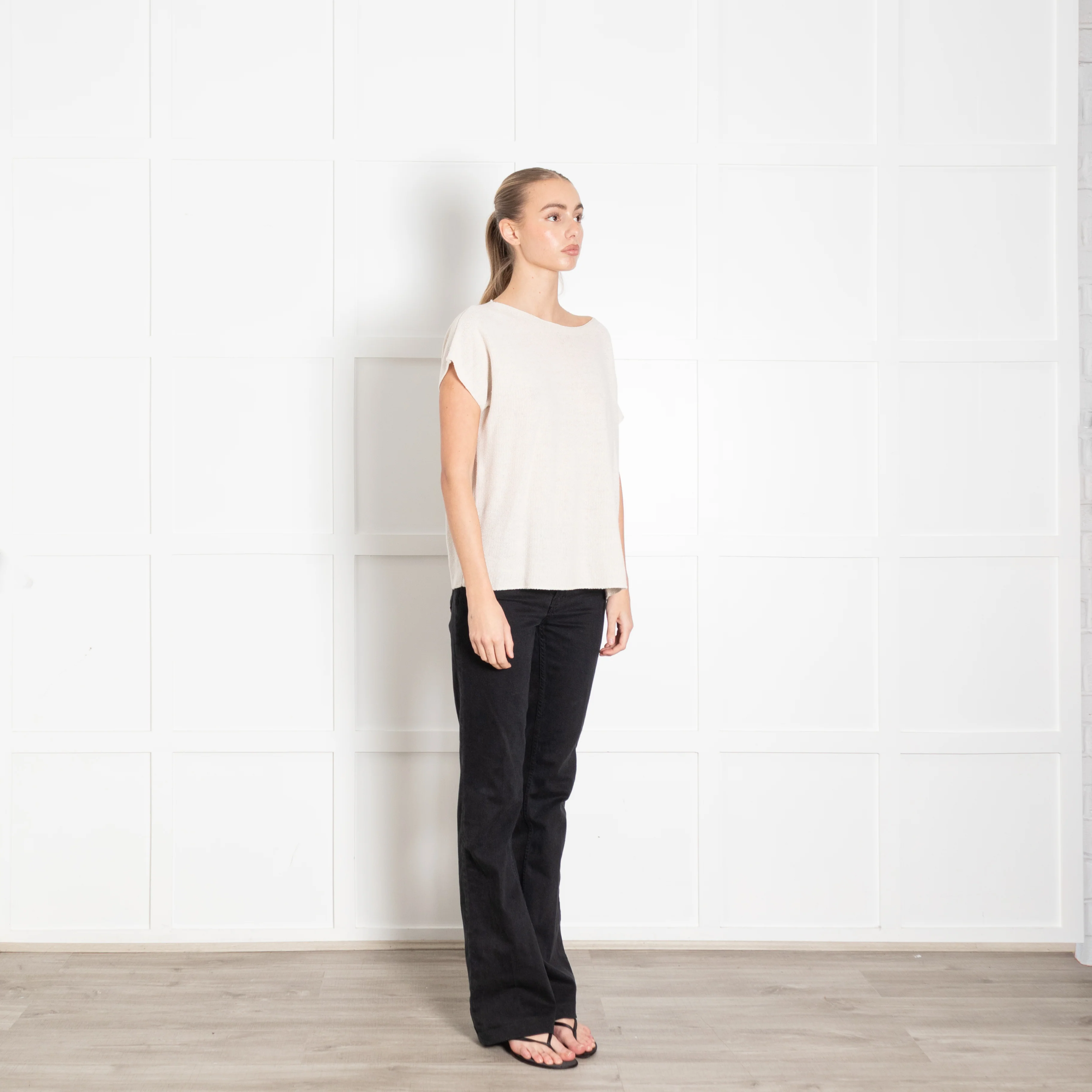 Amina Rubinacci Cream Linen Cotton Mix Cap Sleeve Top - Image 7