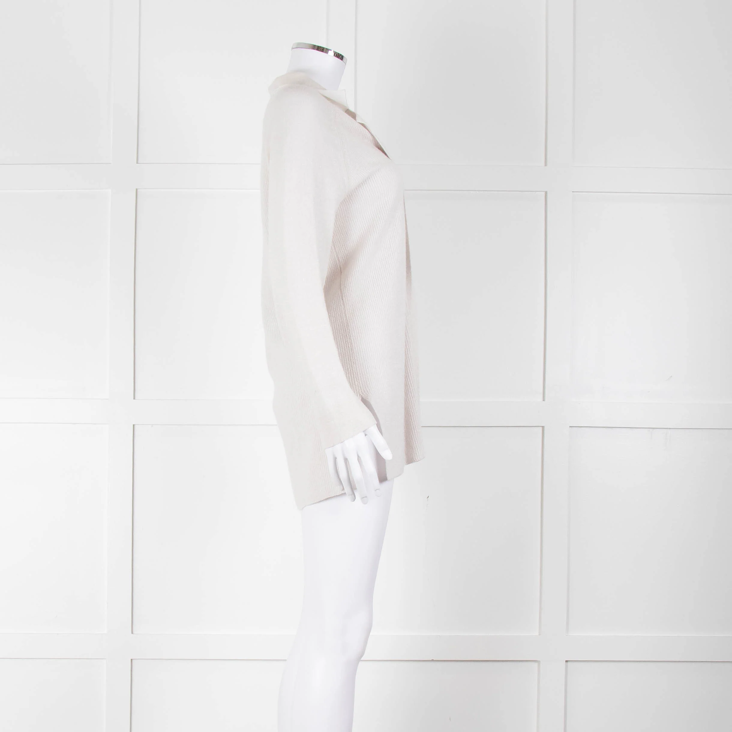 Amina Rubinacci Light Grey Cashmere Blend Edge To Edge Cardigan - Image 3