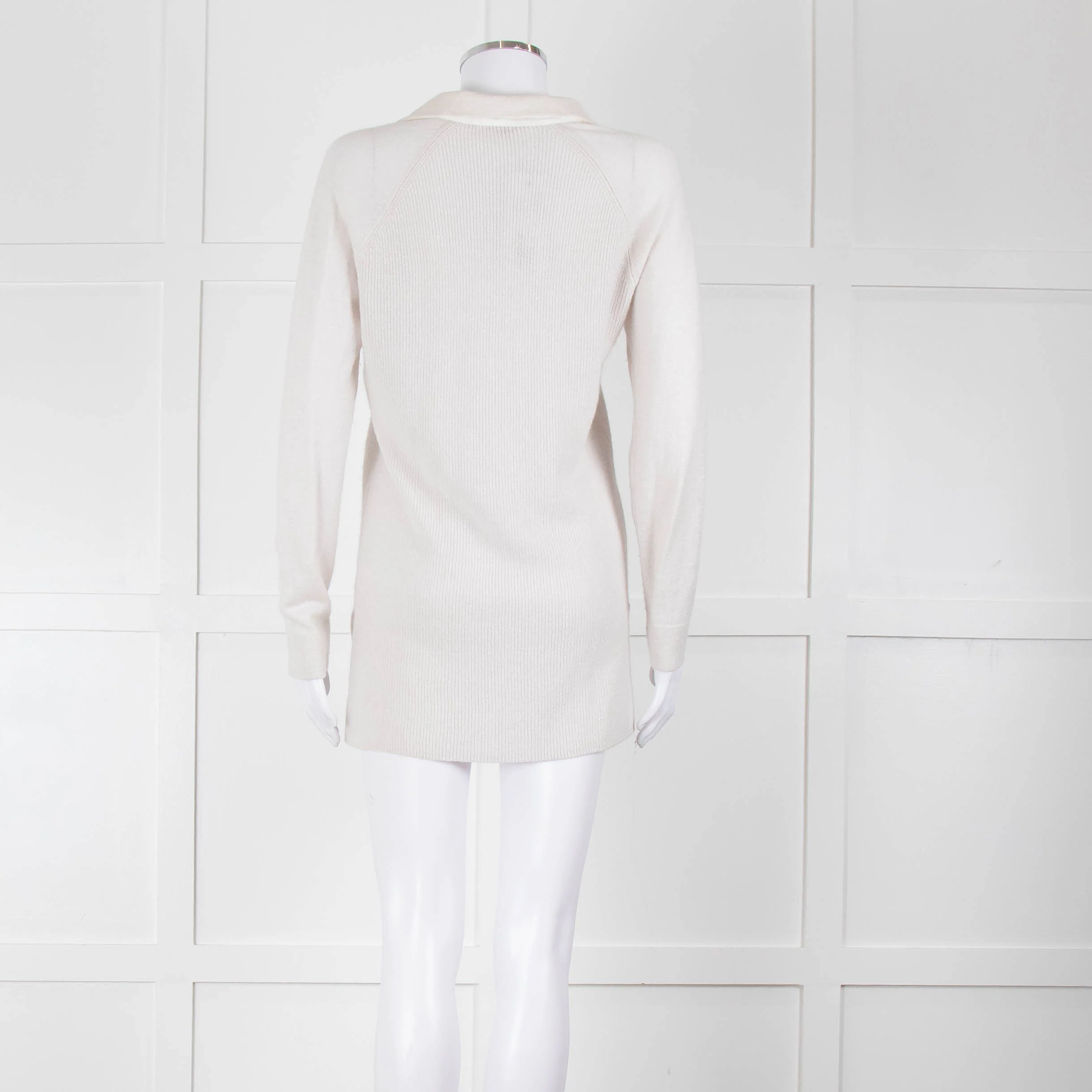 Amina Rubinacci Light Grey Cashmere Blend Edge To Edge Cardigan - Image 5