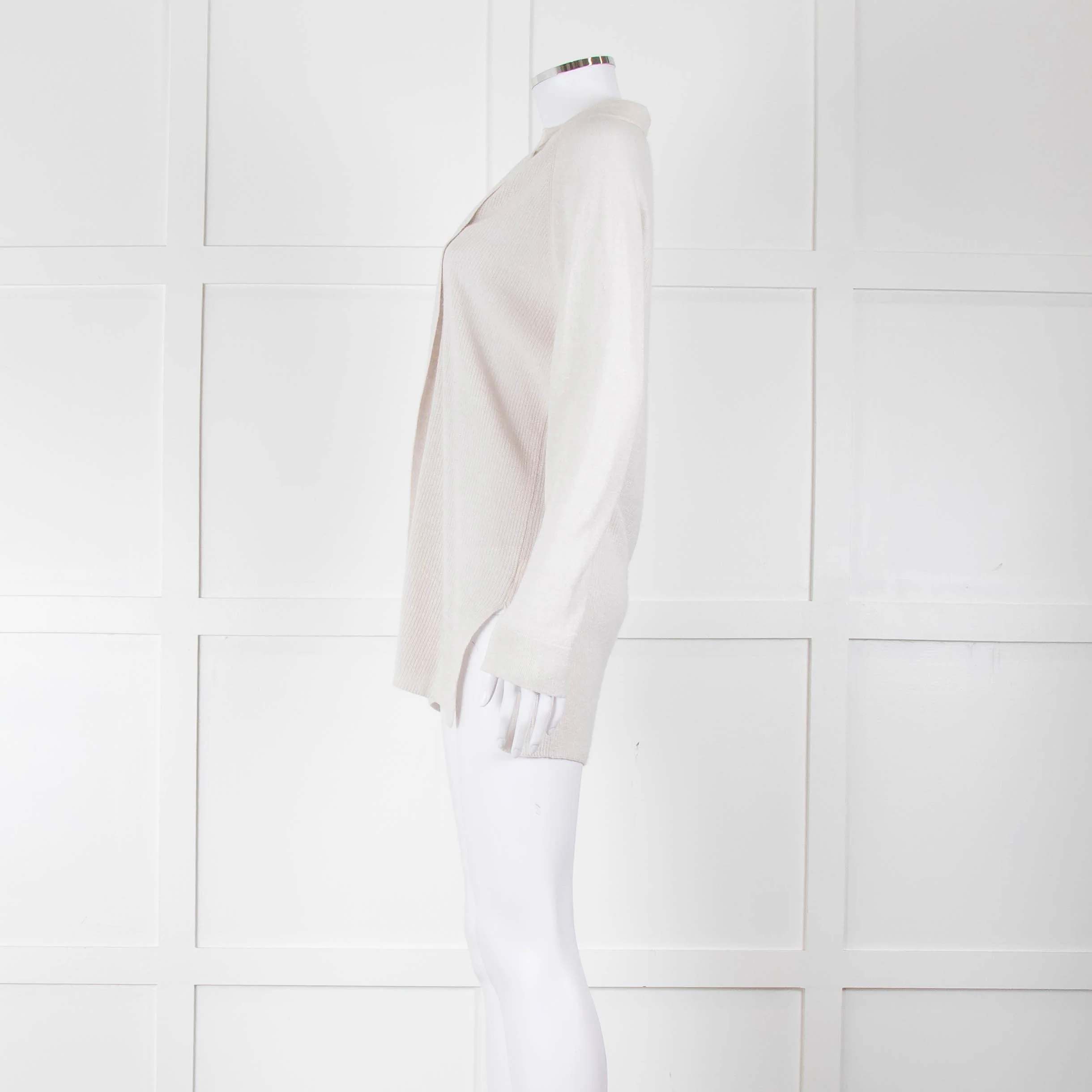 Amina Rubinacci Light Grey Cashmere Blend Edge To Edge Cardigan - Image 7