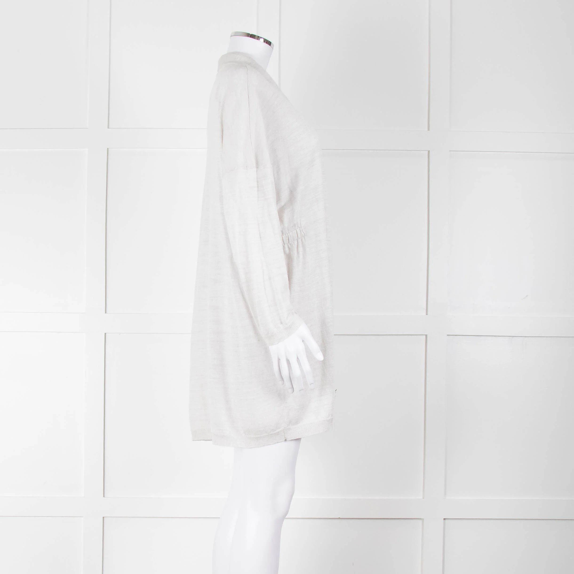 Amina Rubinacci Light Grey Linen Elastic Detail Cardigan - Image 3