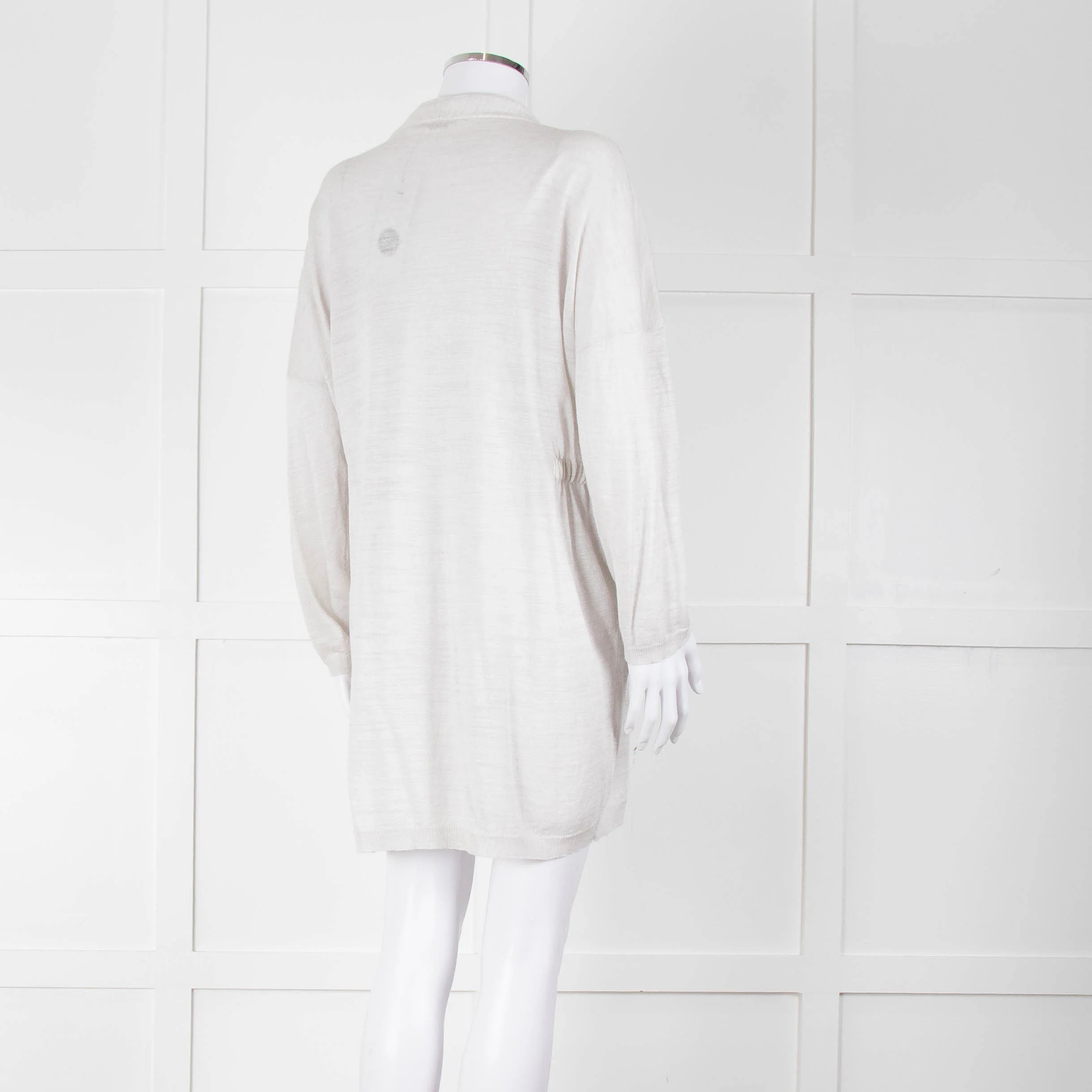Amina Rubinacci Light Grey Linen Elastic Detail Cardigan - Image 4