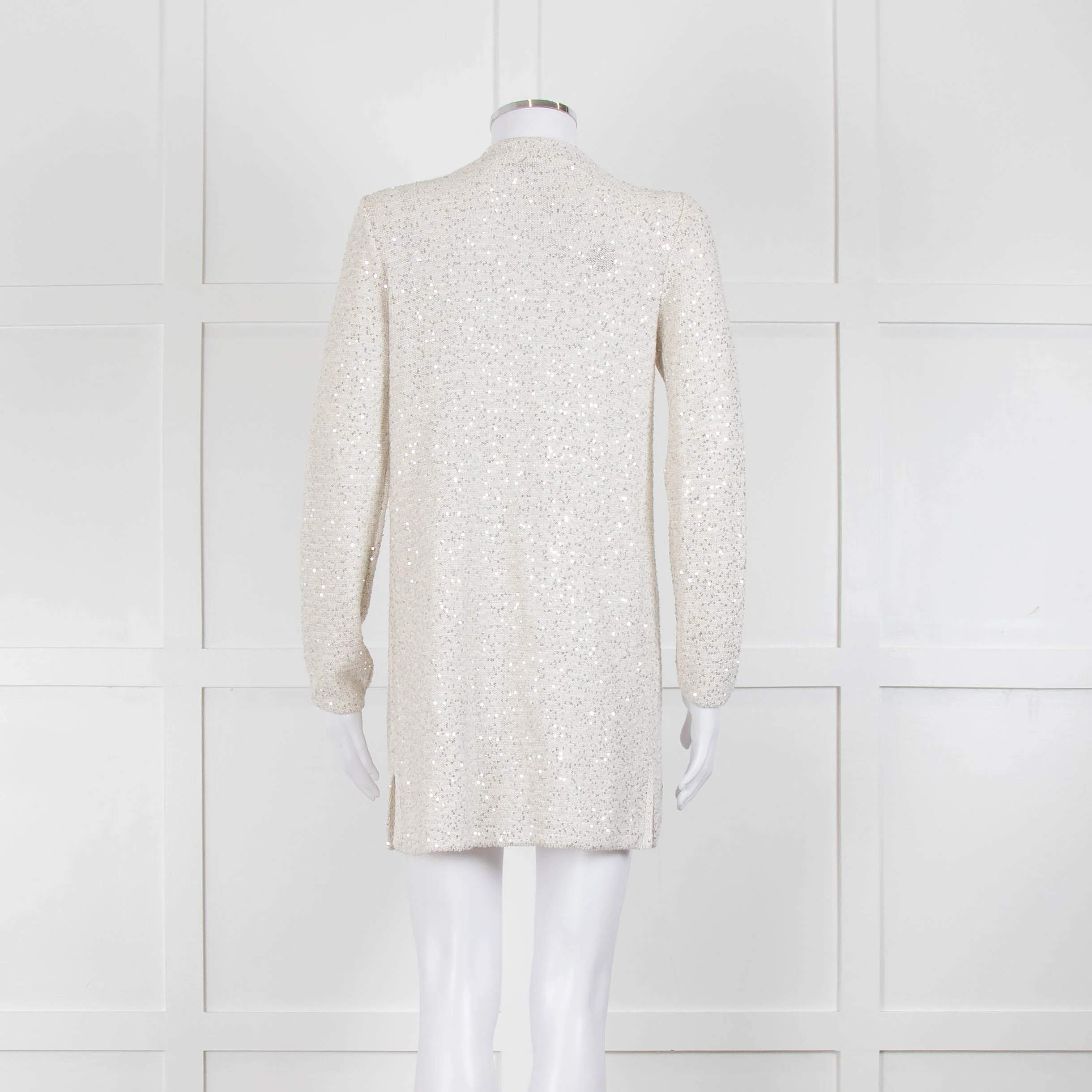 Amina Rubinacci Light Grey Silver Sequin Edge To Edge Cardigan - Image 4