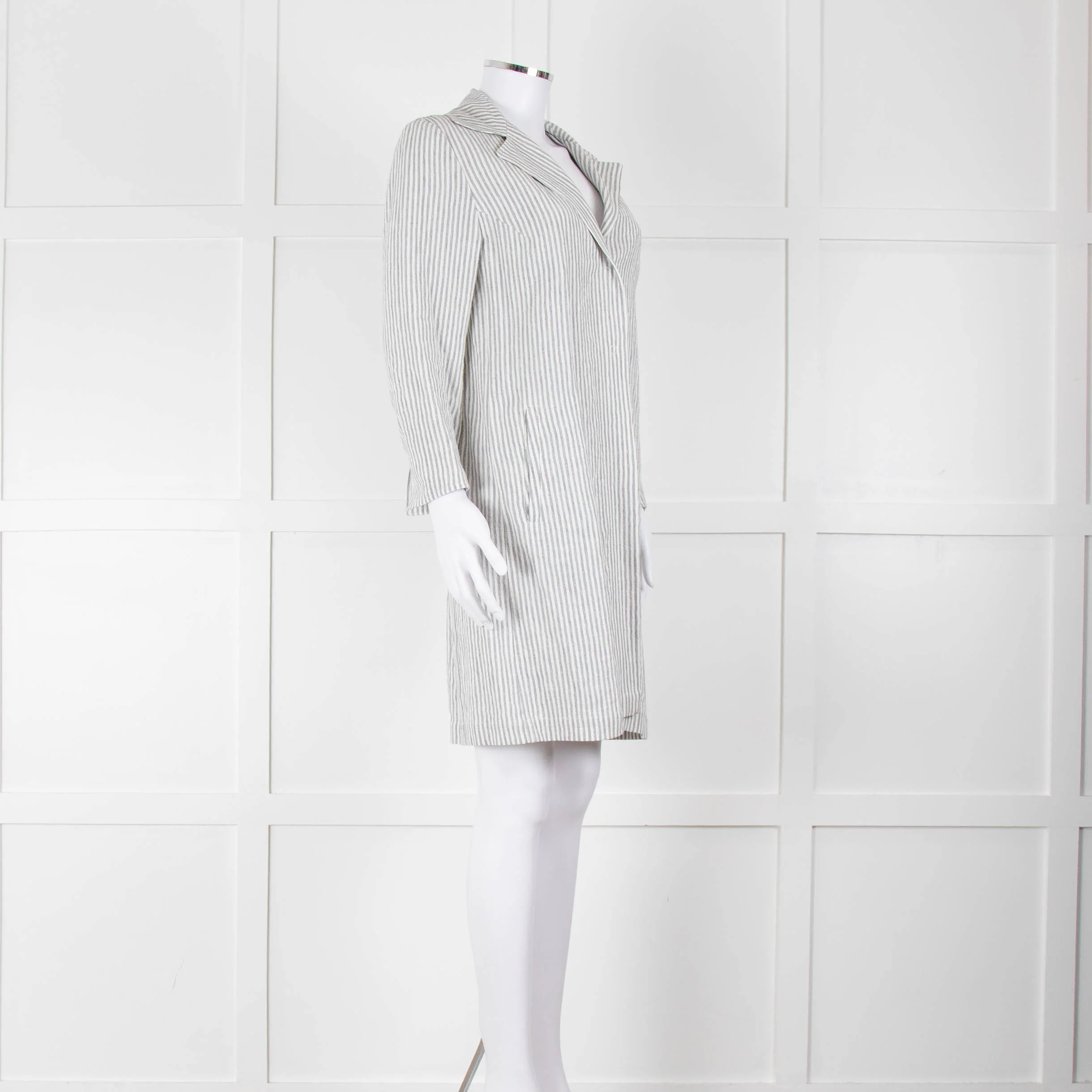 Amina Rubinacci White Grey Striped Linen Coat - Image 2