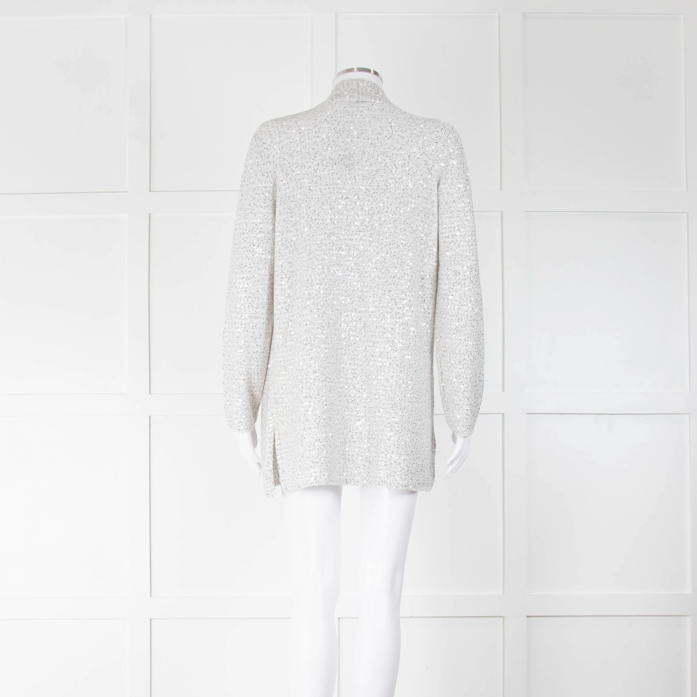 Amina Rubinacci White Knitted Sequin Cardigan - Image 3