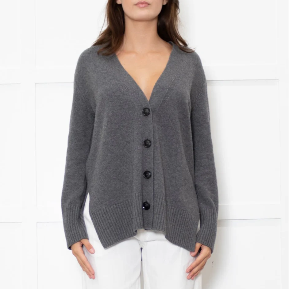 Amina Rubinacci Grey Cashmere V Front Cardigan - Image 2
