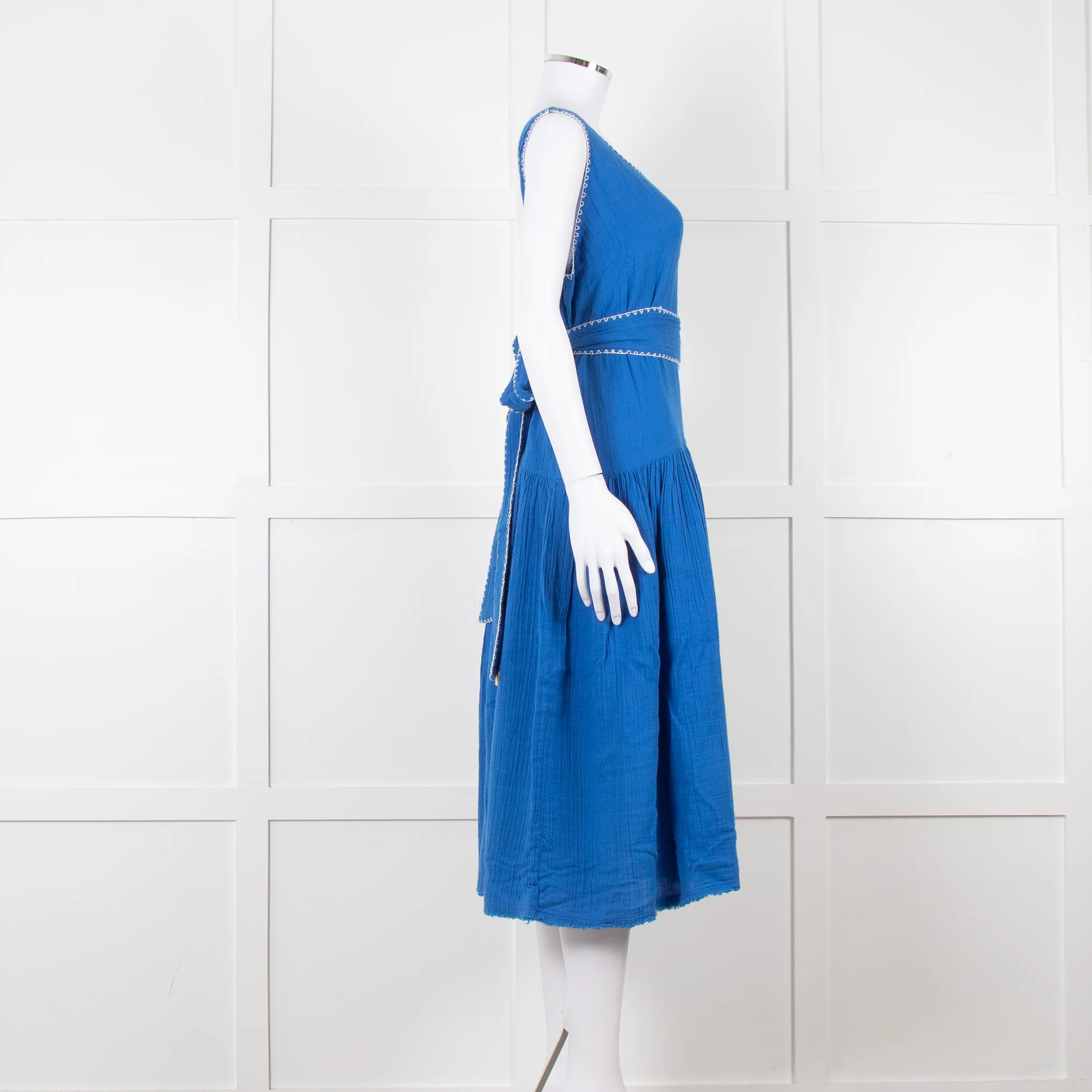 Anaak Cobalt Blue Top Stitch Dress with Tie Waist - Image 3