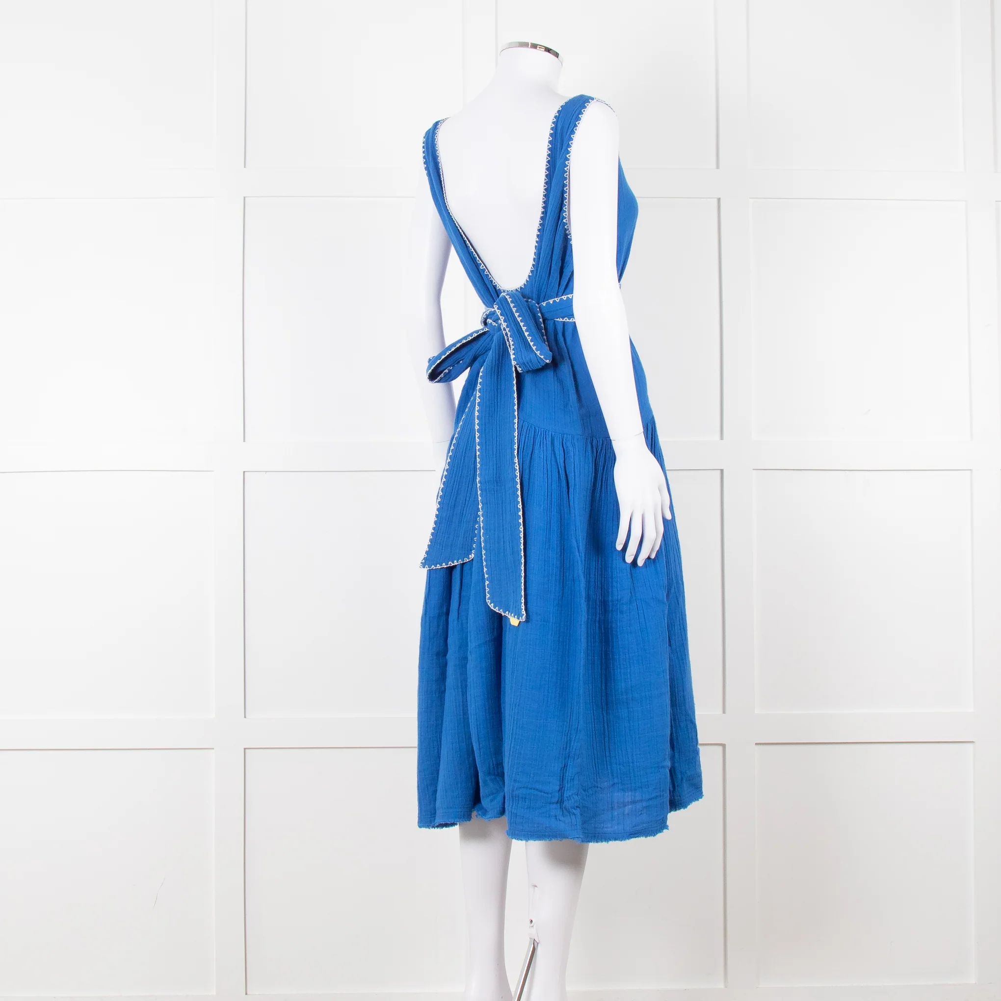 Anaak Cobalt Blue Top Stitch Dress with Tie Waist - Image 4