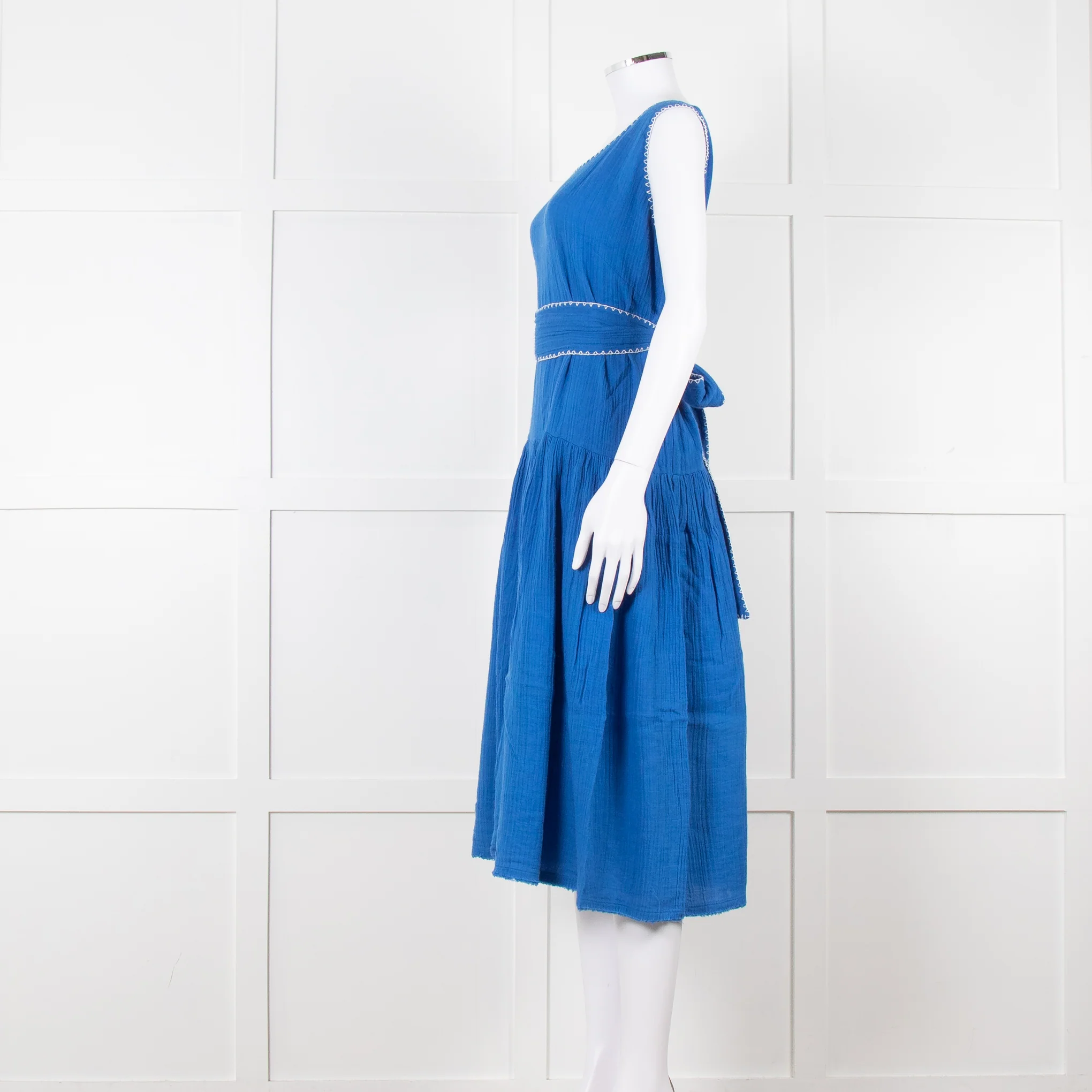Anaak Cobalt Blue Top Stitch Dress with Tie Waist - Image 7