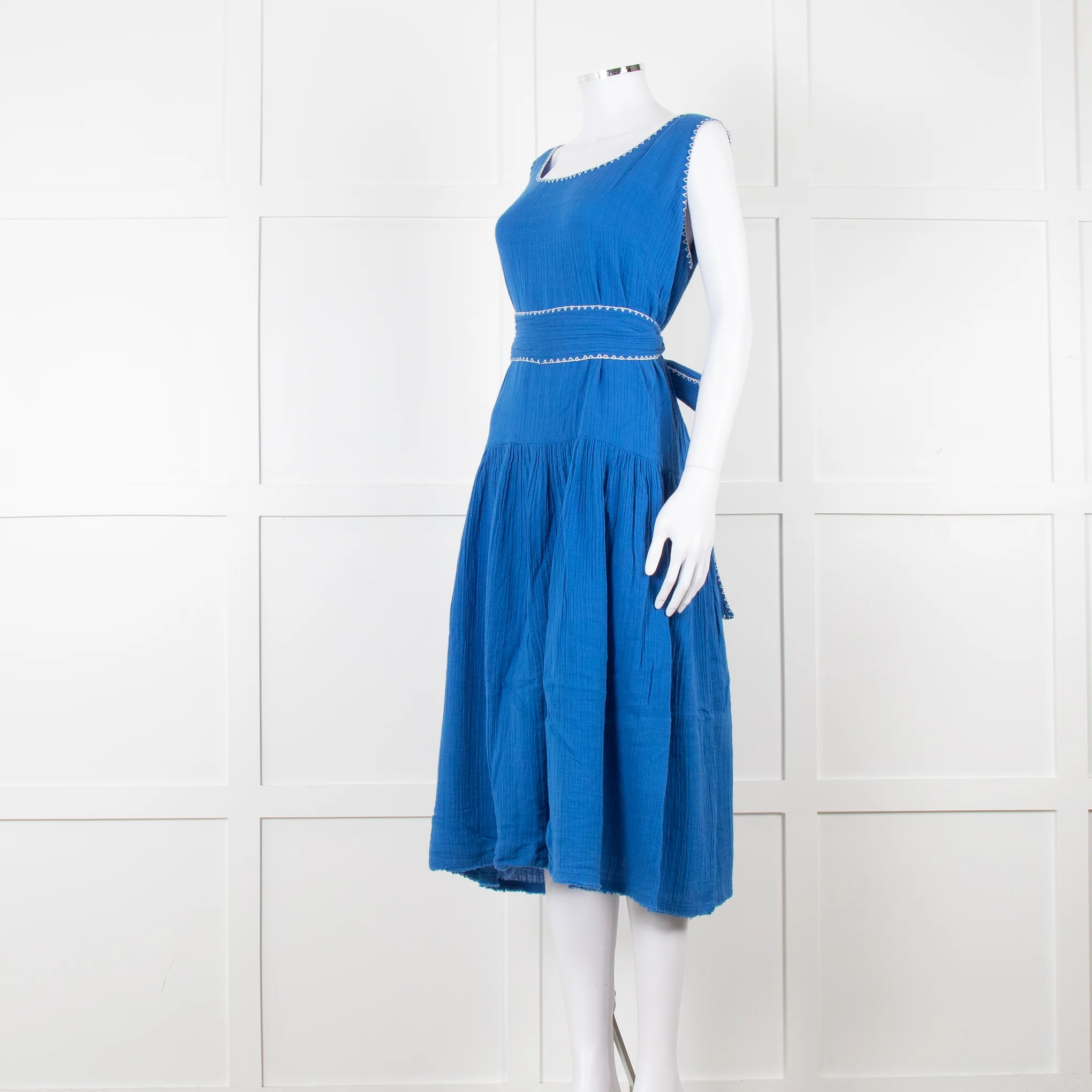 Anaak Cobalt Blue Top Stitch Dress with Tie Waist - Image 8