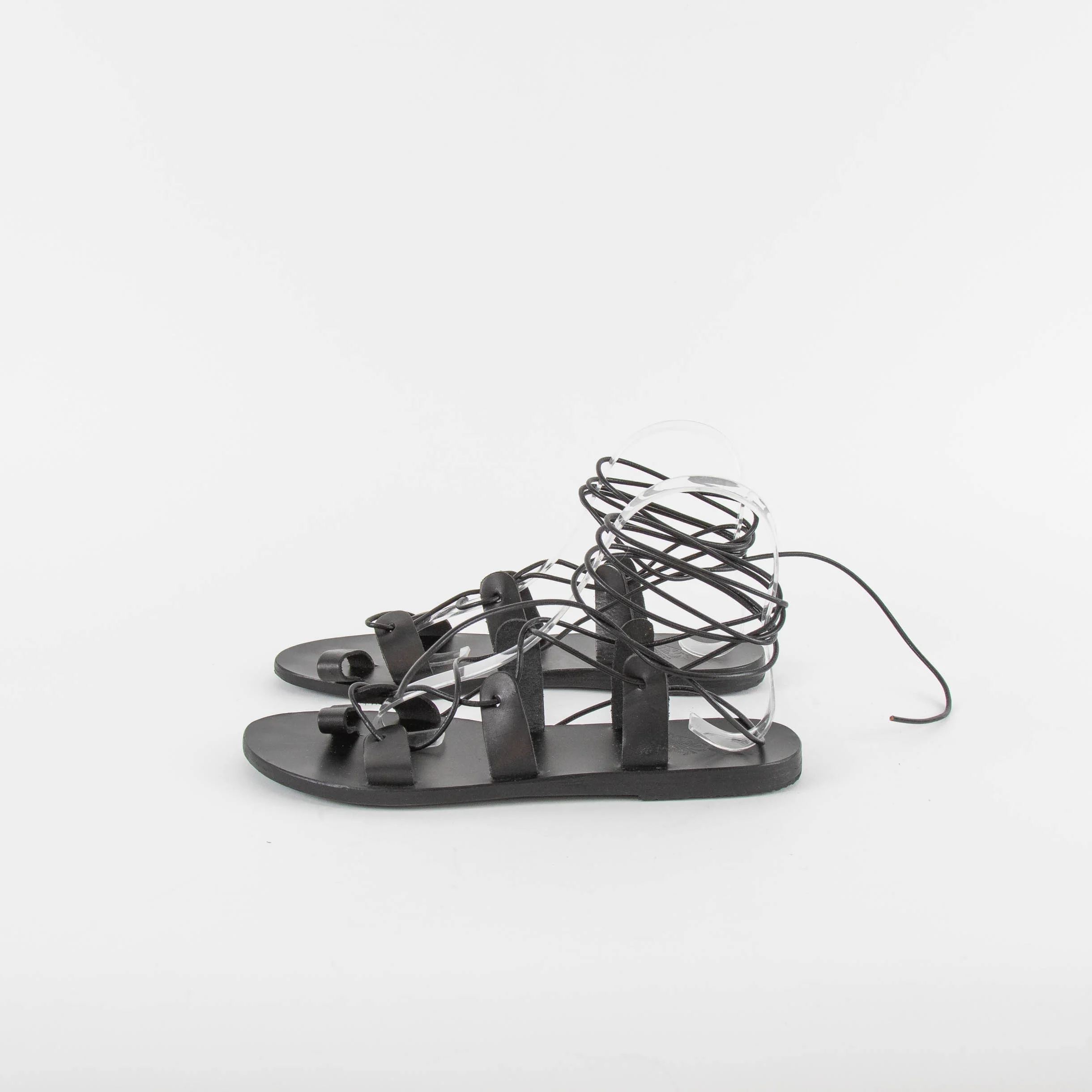 Ancient Greek Black Lace Up Leather Sandals - Image 3