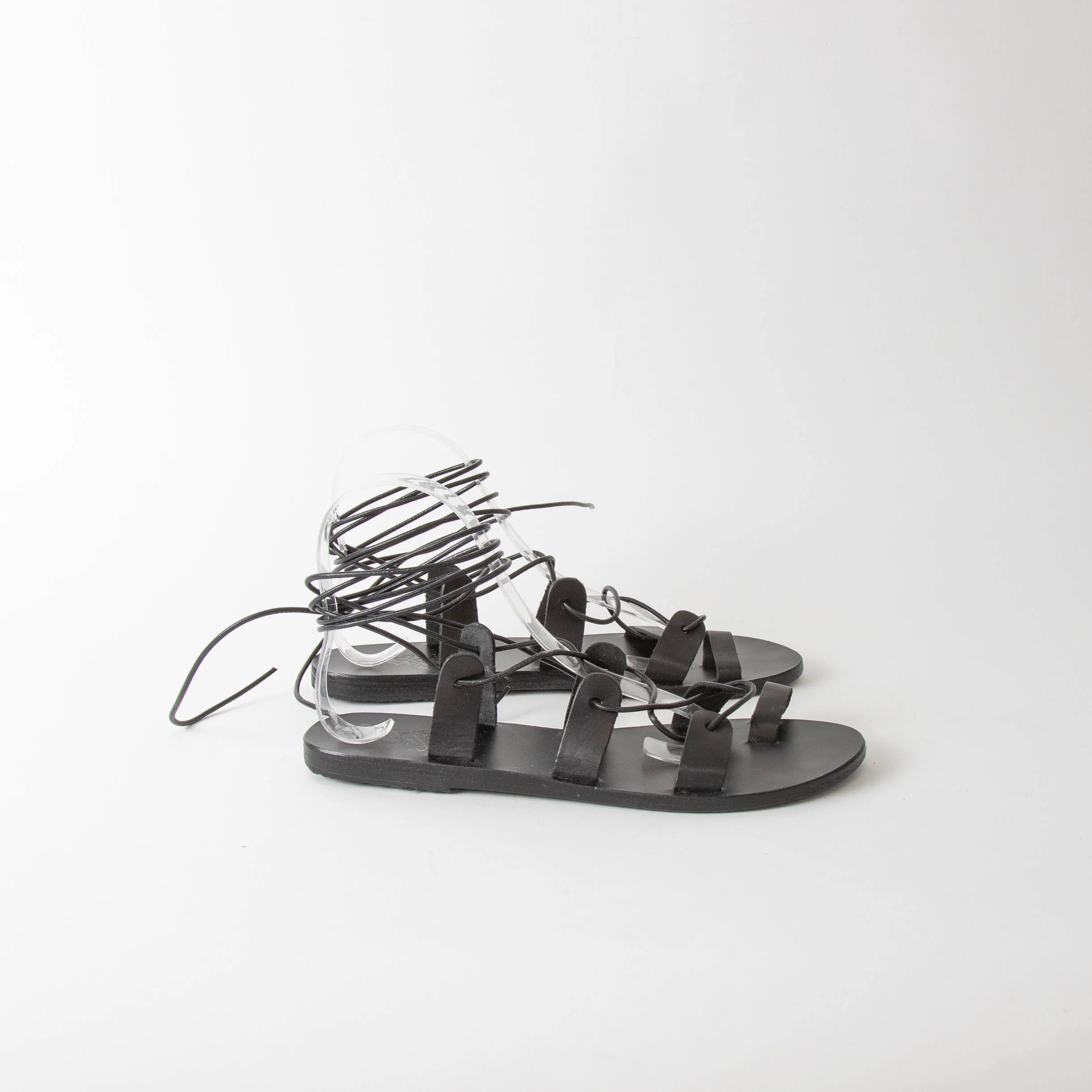 Ancient Greek Black Lace Up Leather Sandals - Image 5