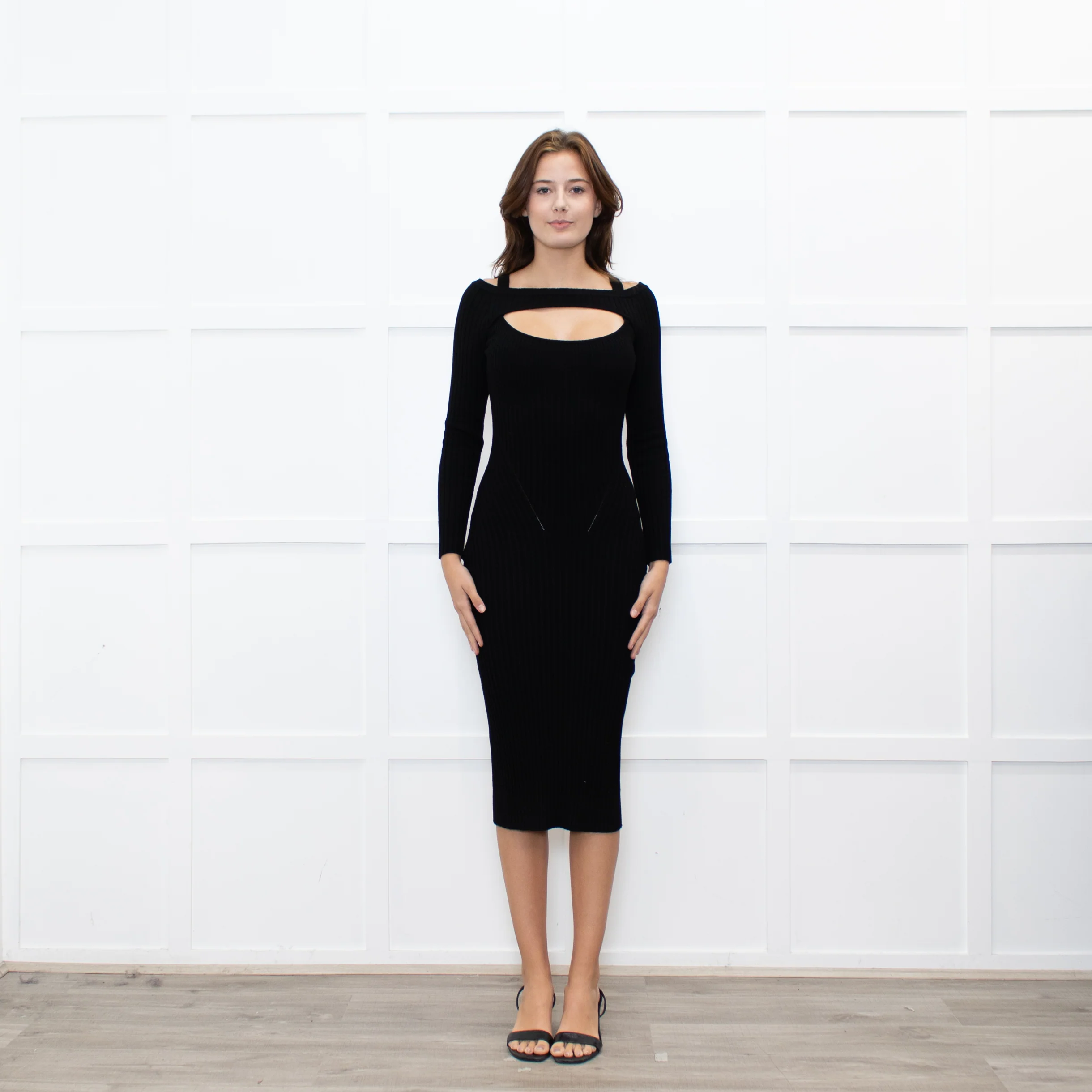 Andreadamo Black Rib Knit Midi Dress
