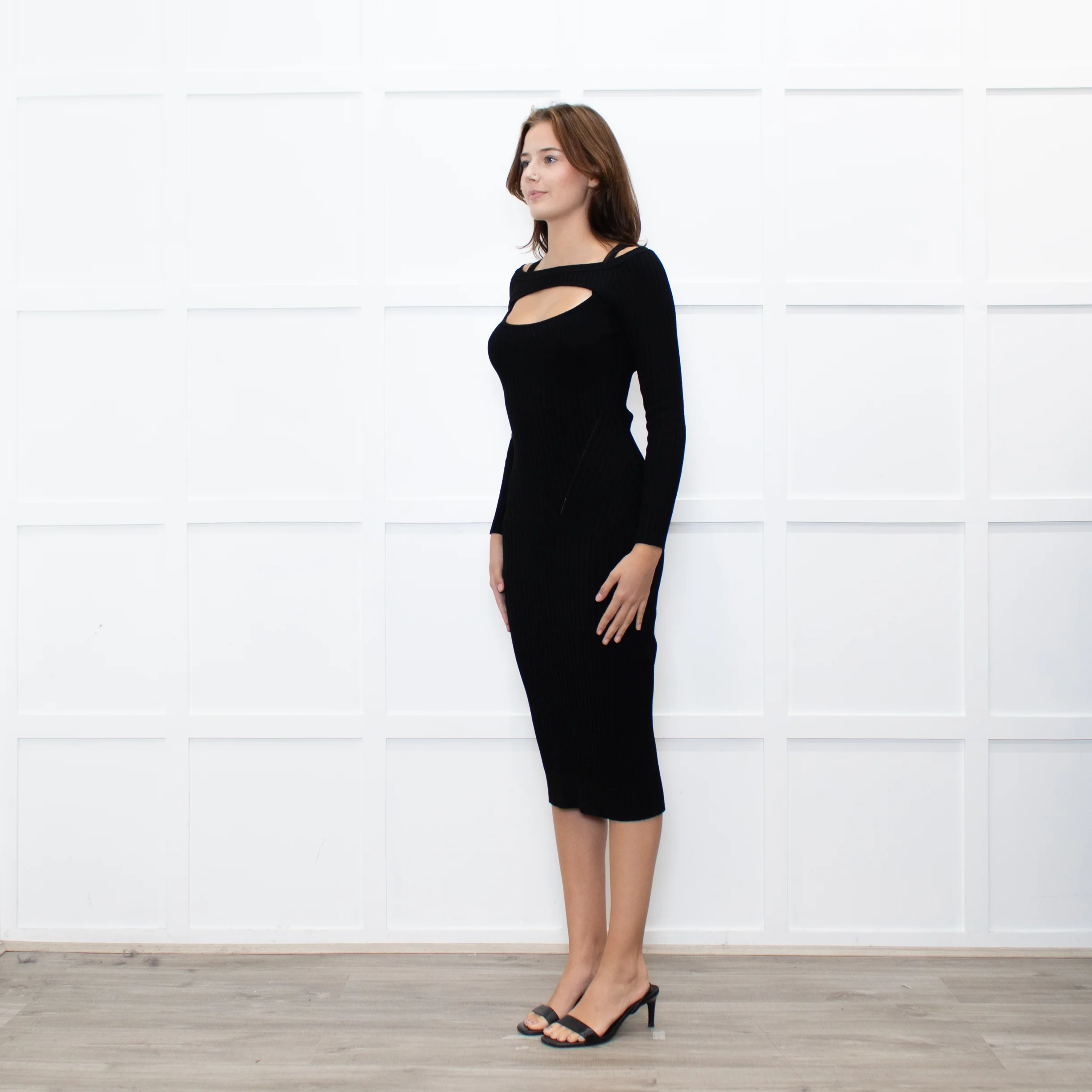 Andreadamo Black Rib Knit Midi Dress - Image 3