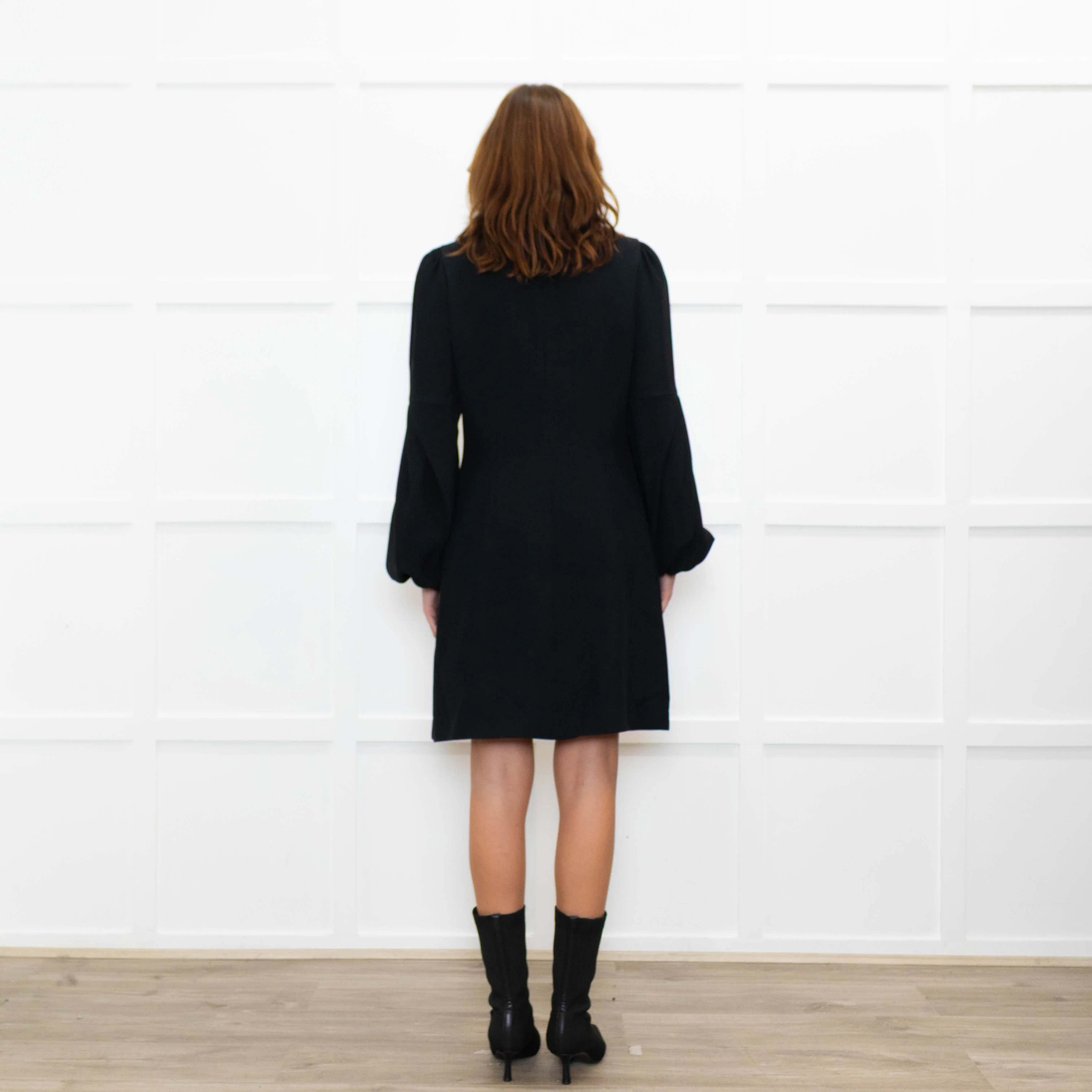 Andrew GN Black Silver Embellished Collar Puffed Sleeves Dress - Image 5