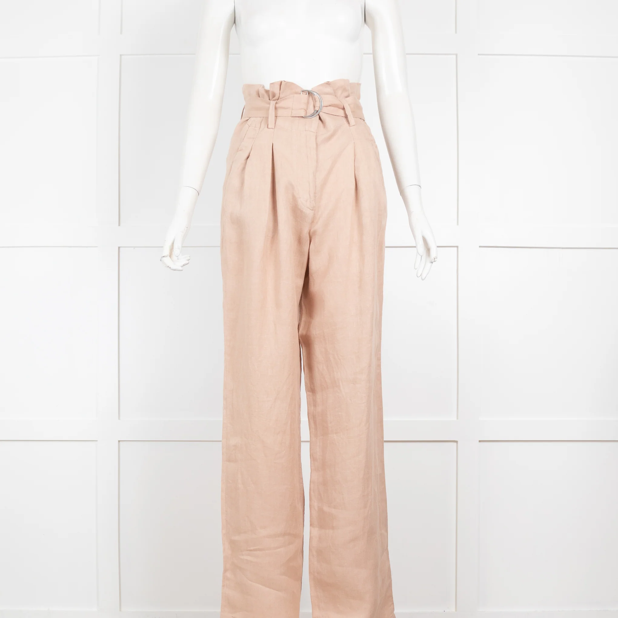 Anine Bing Beige Thalia Belted Linen Trousers