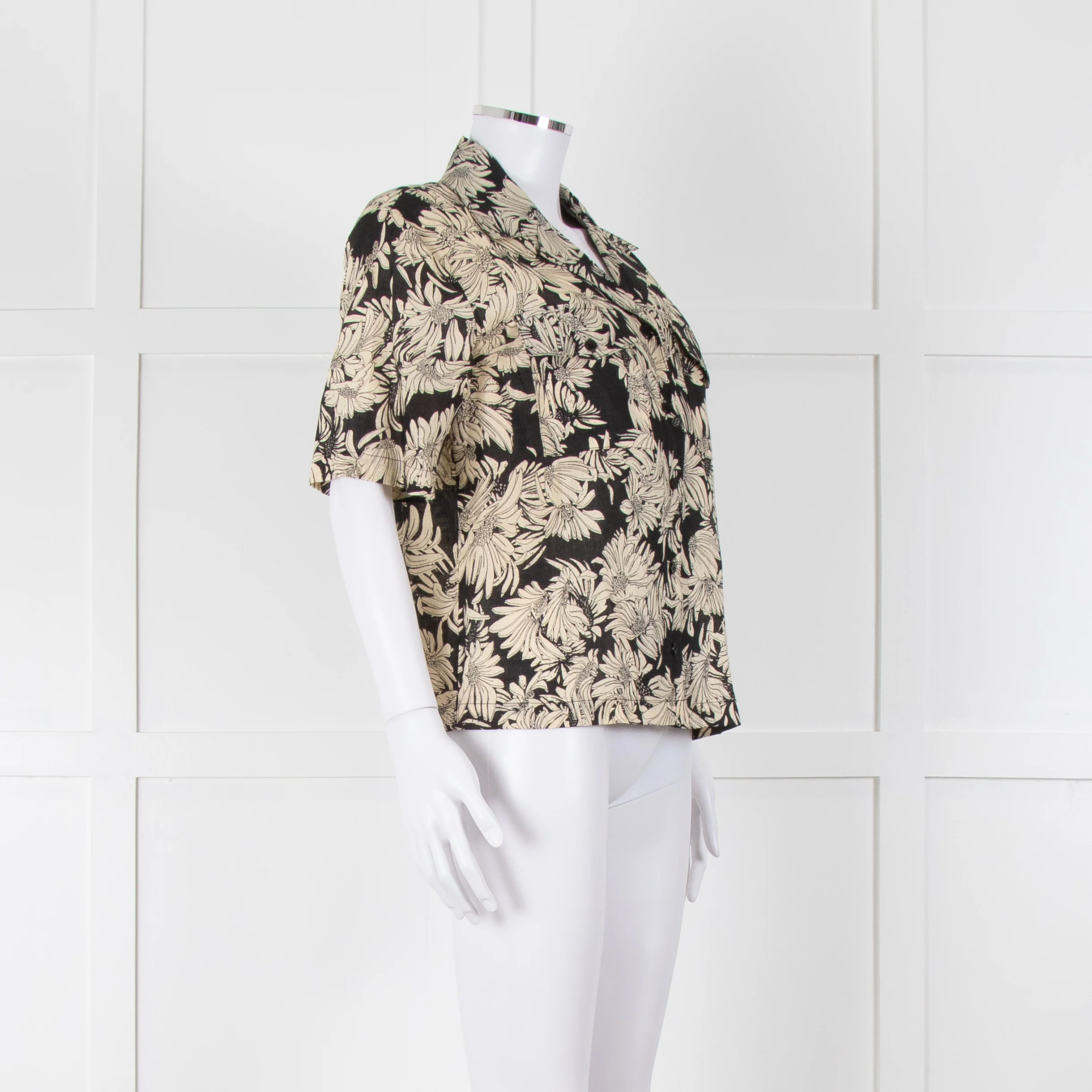 Anine Bing Black And Cream Floral Print Linen Shirt - Image 2
