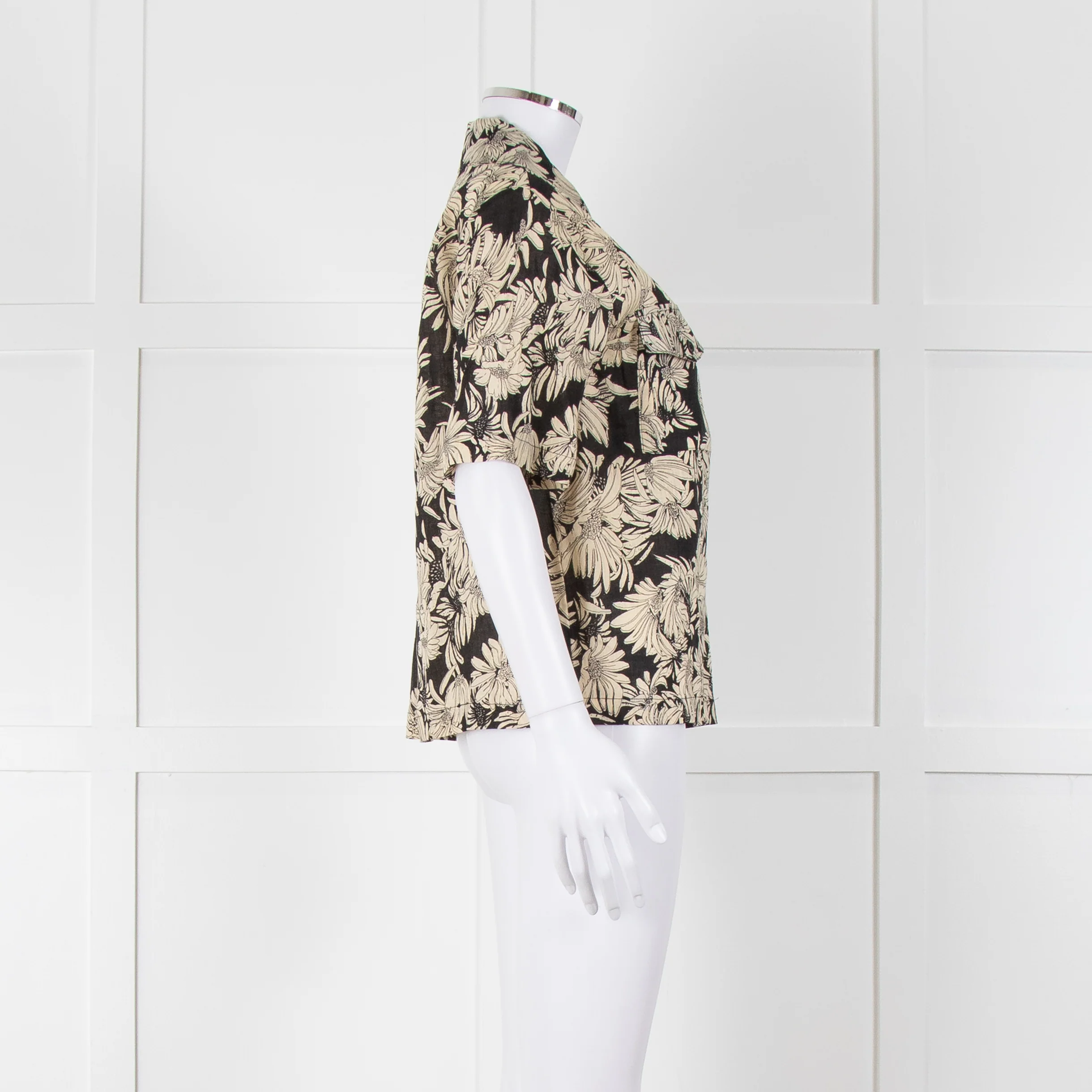Anine Bing Black And Cream Floral Print Linen Shirt - Image 3