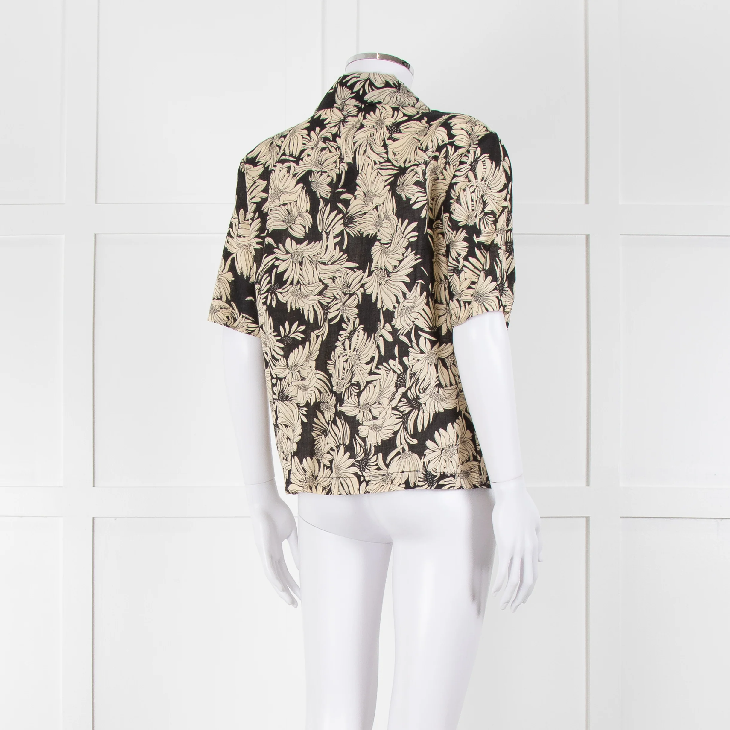 Anine Bing Black And Cream Floral Print Linen Shirt - Image 4