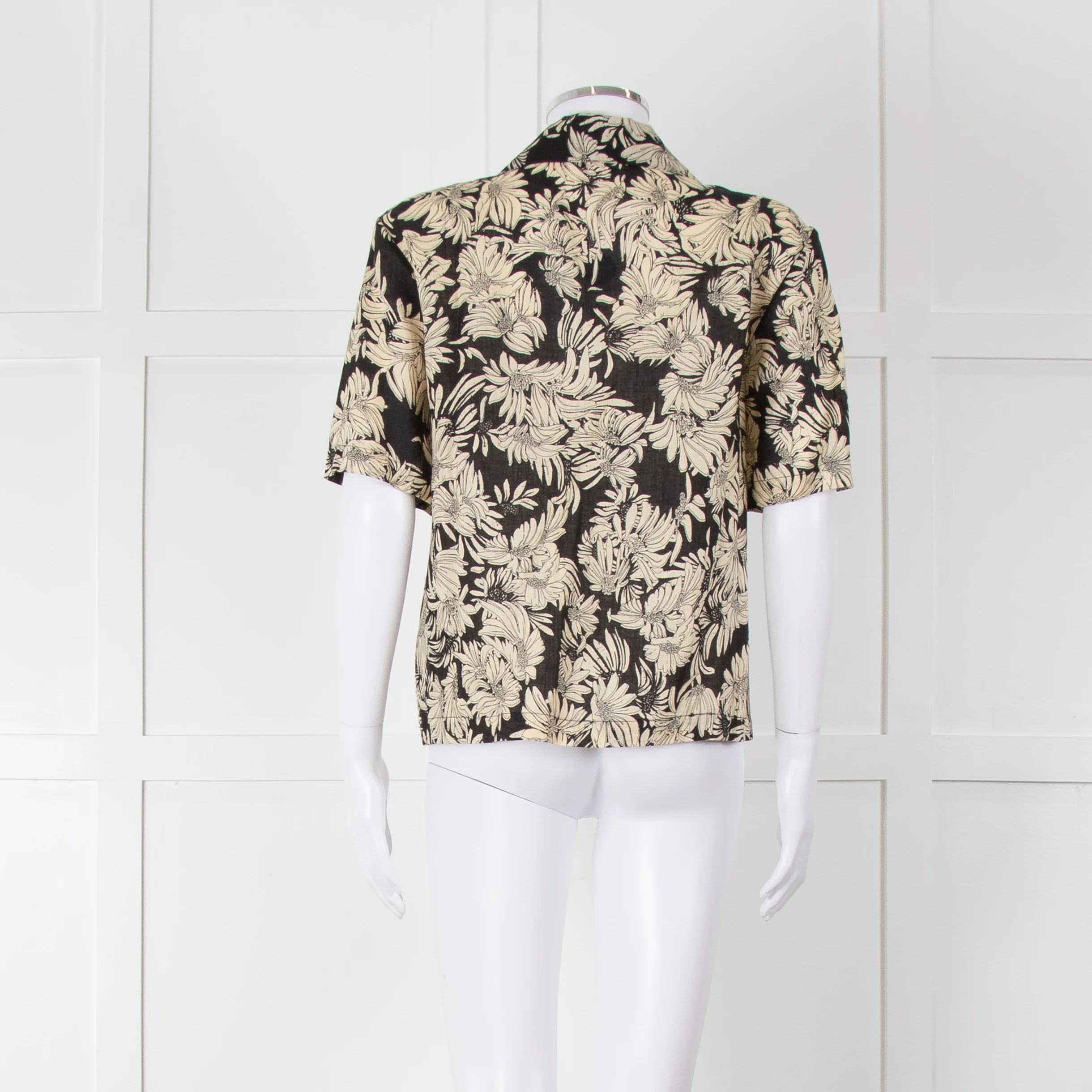 Anine Bing Black And Cream Floral Print Linen Shirt - Image 5