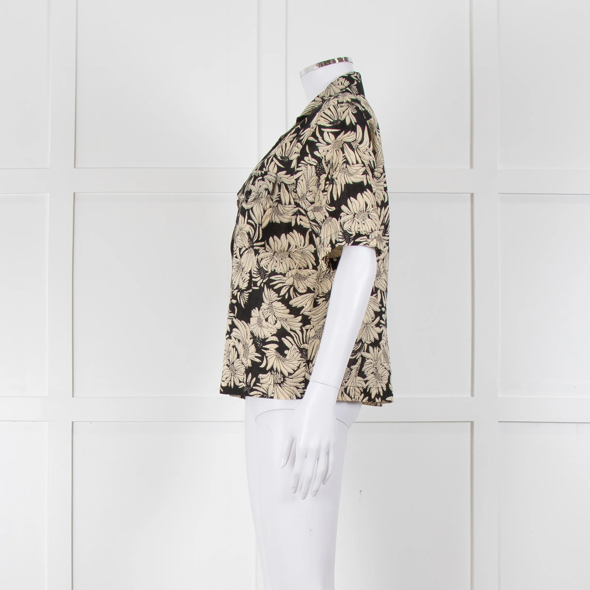 Anine Bing Black And Cream Floral Print Linen Shirt - Image 7