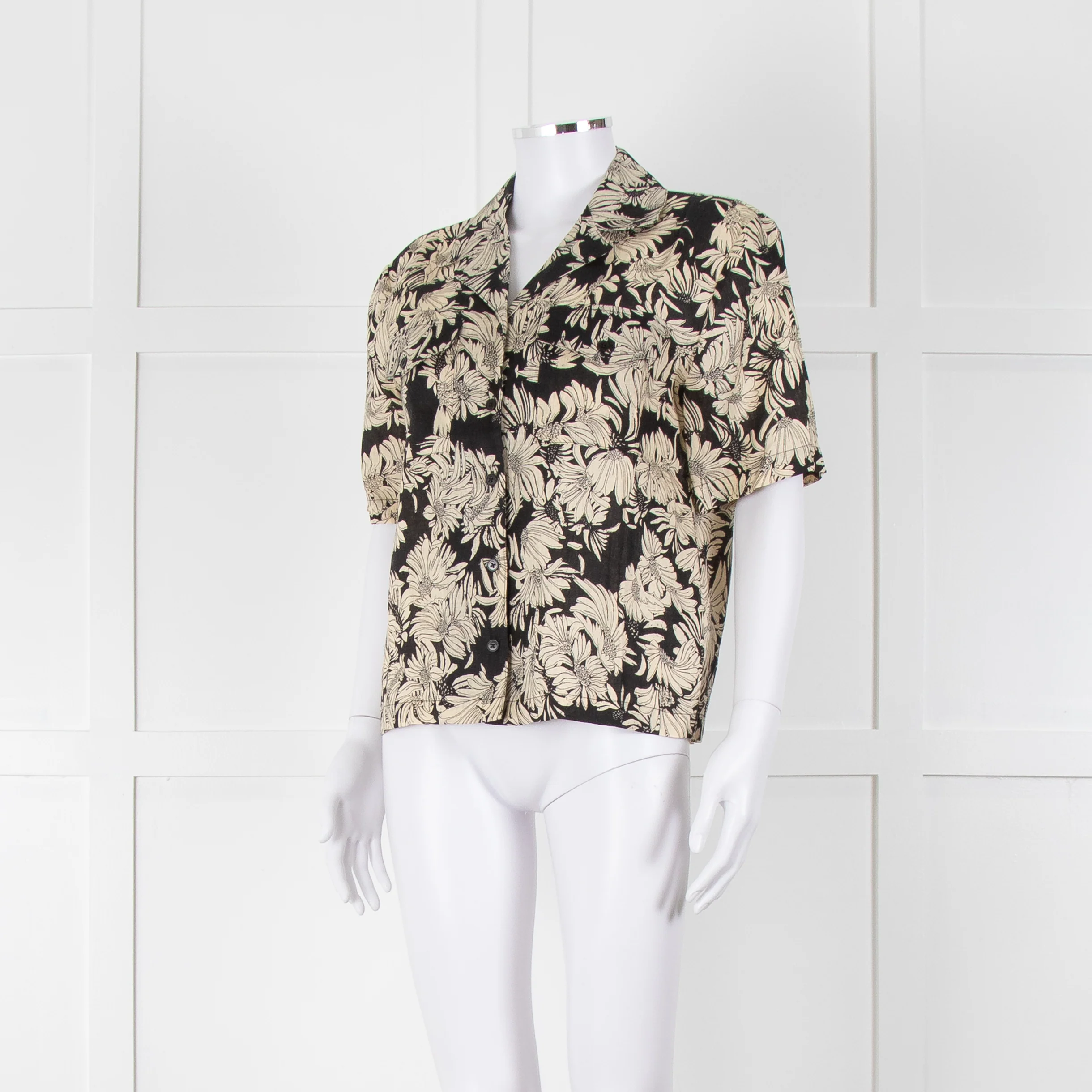 Anine Bing Black And Cream Floral Print Linen Shirt - Image 8