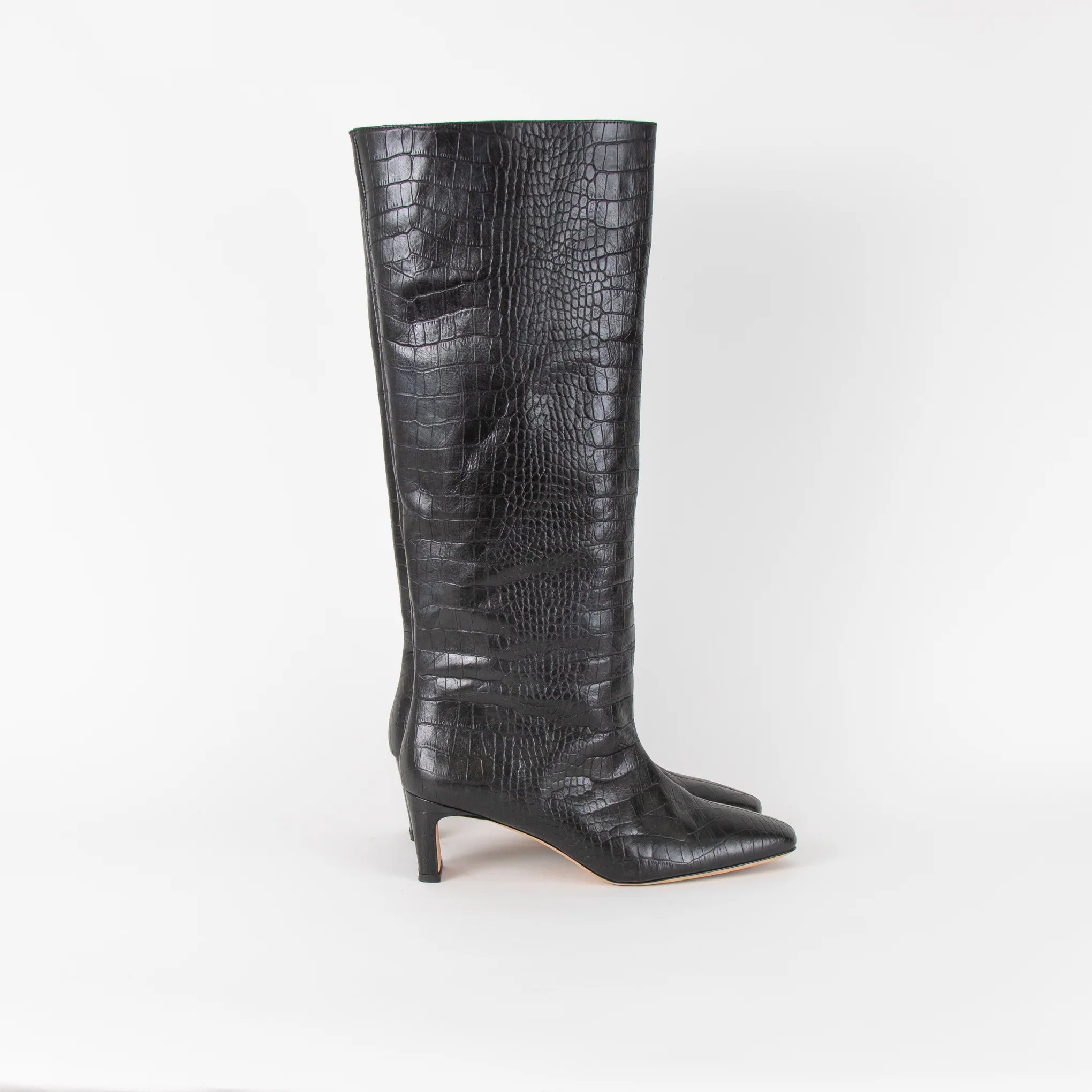Anine Bing Black Croc Kitten Heel Knee Boots - Image 6