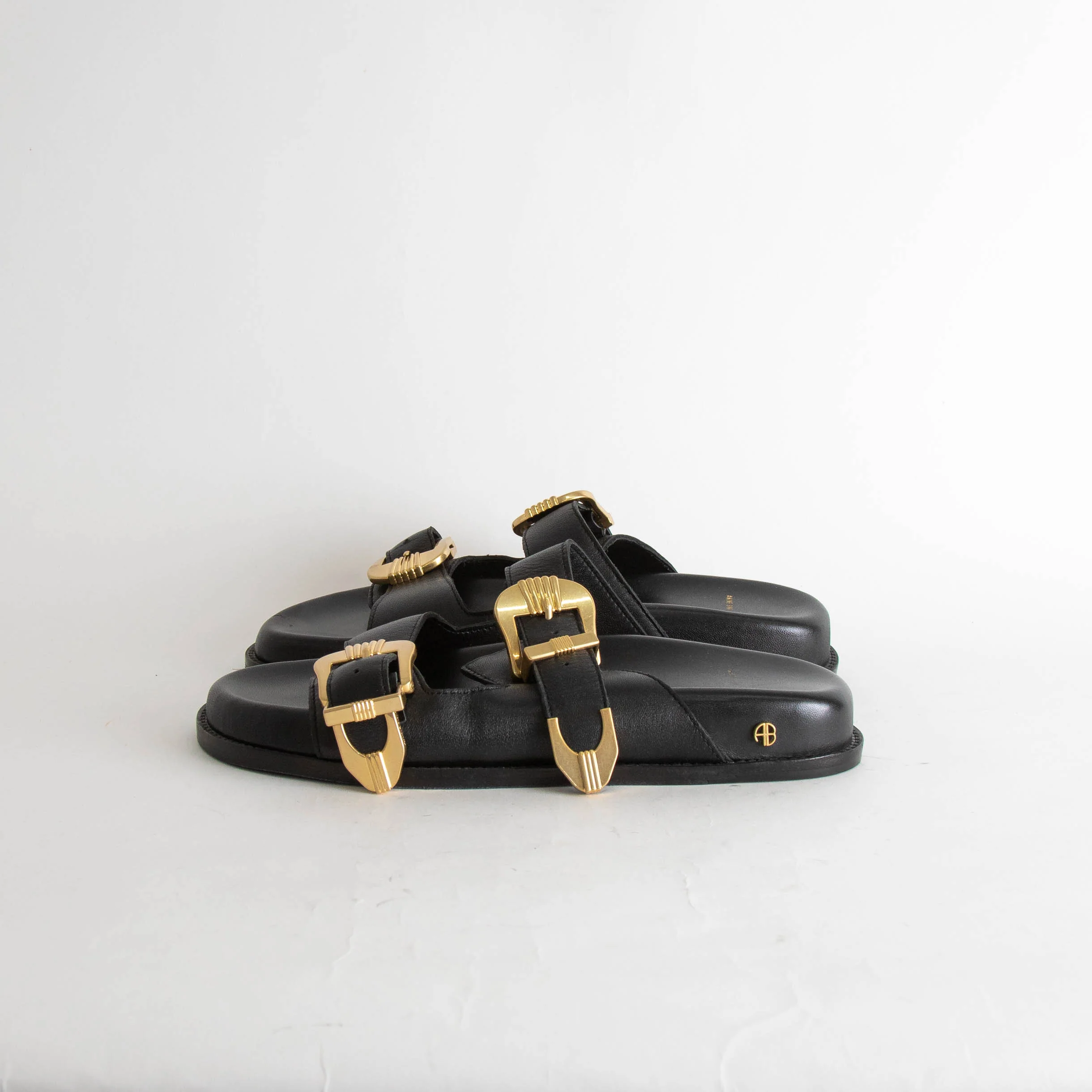 Anine Bing Black Gold Buckle Waylon Double-Strap Sliders - Image 4