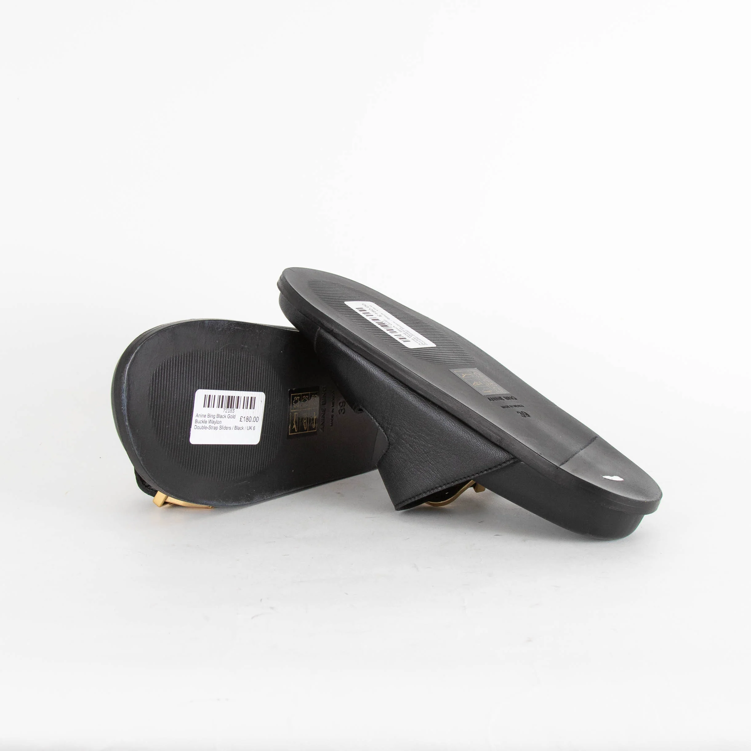 Anine Bing Black Gold Buckle Waylon Double-Strap Sliders - Image 7