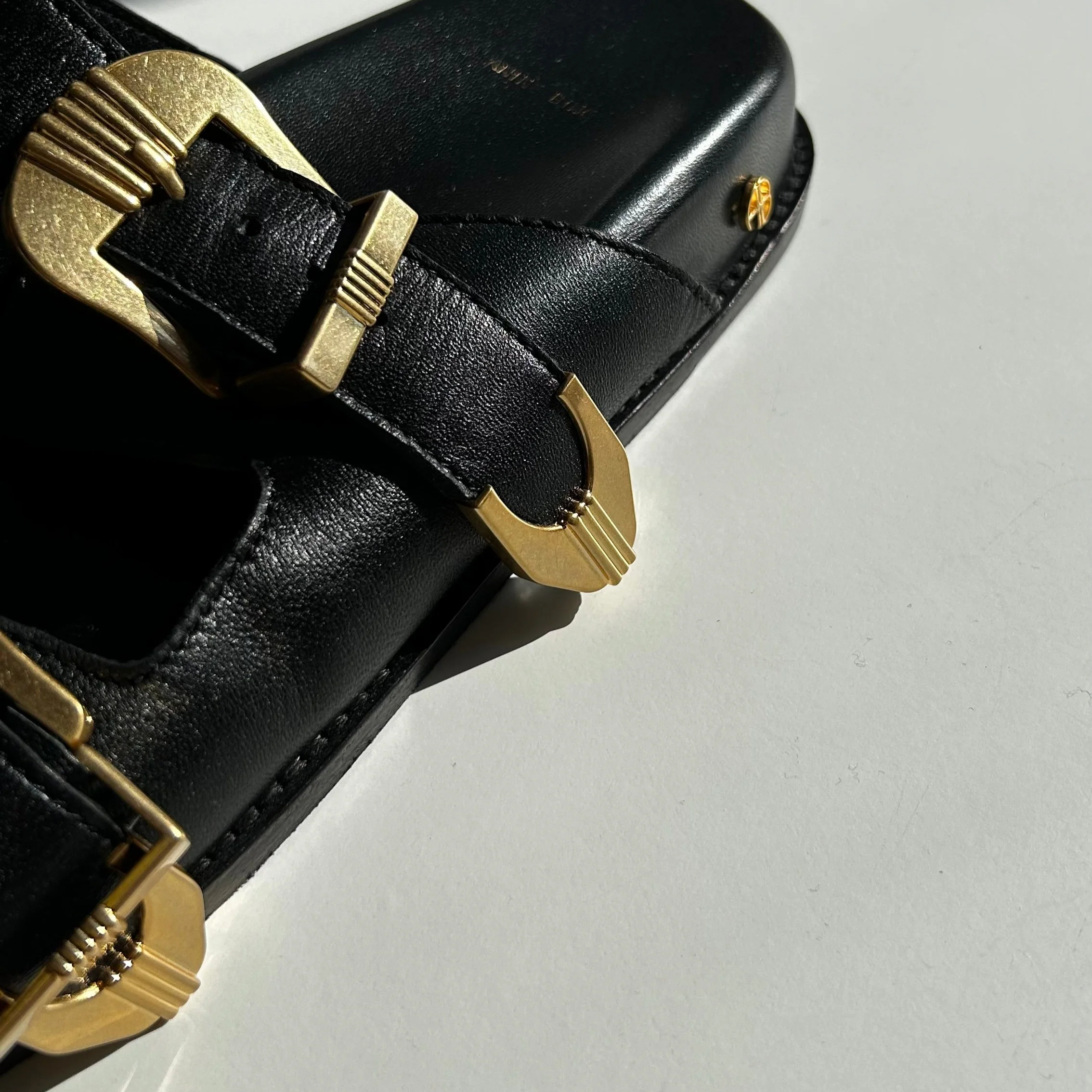 Anine Bing Black Gold Buckle Waylon Double-Strap Sliders - Image 8