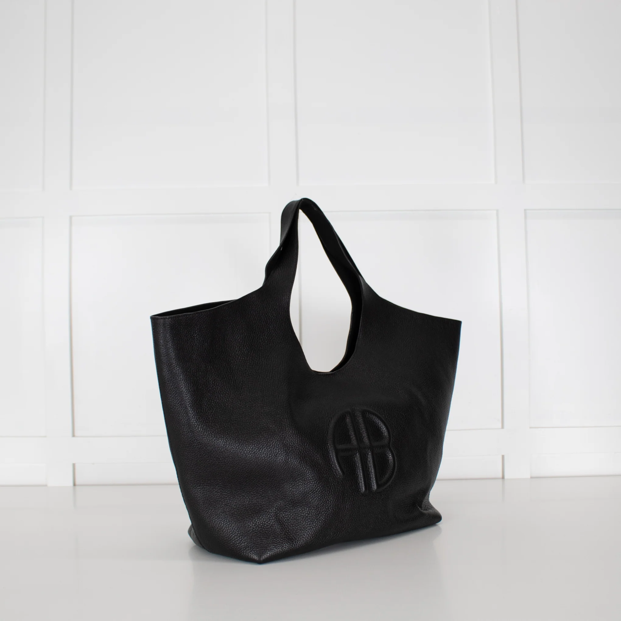 Anine Bing Black Leather Logo Embossed Lili Tote Bag - Image 3