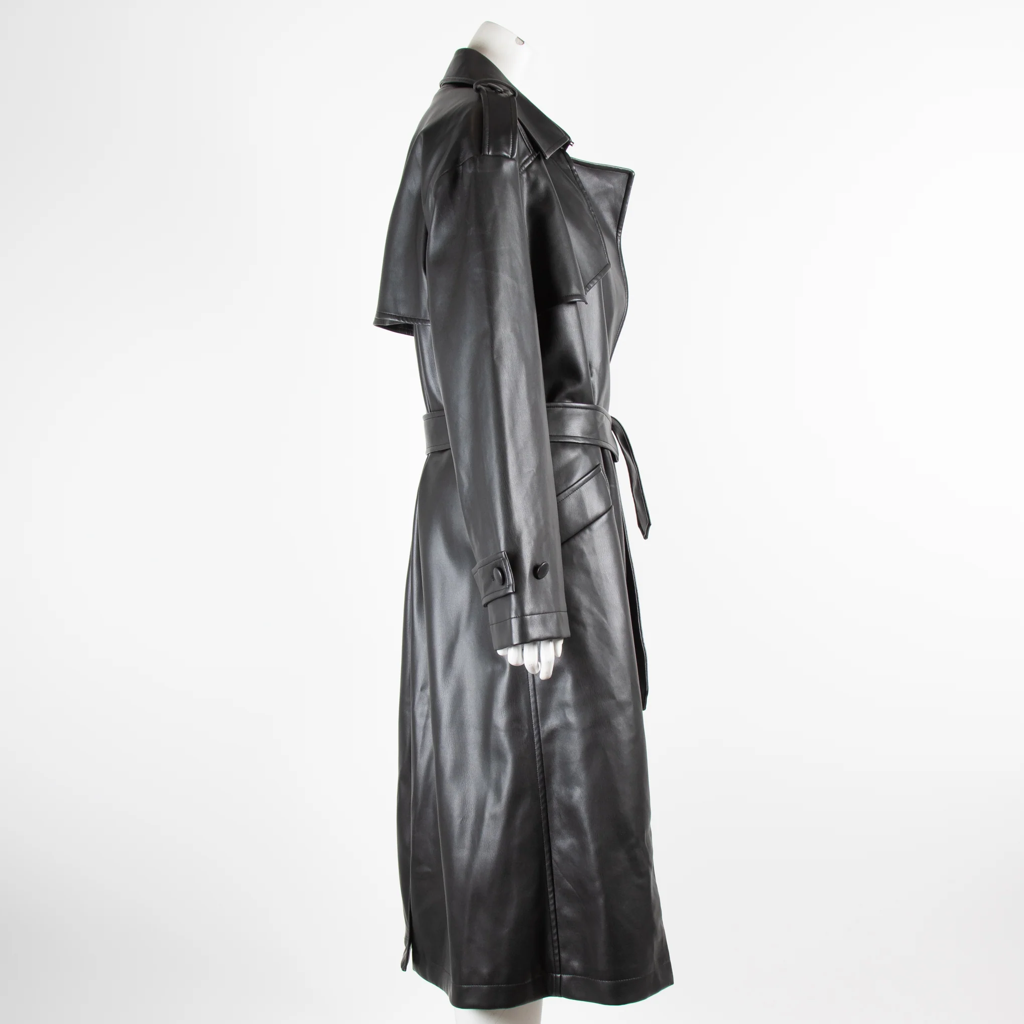 Anine Bing Black Faux Leather Trench Coat - Image 2