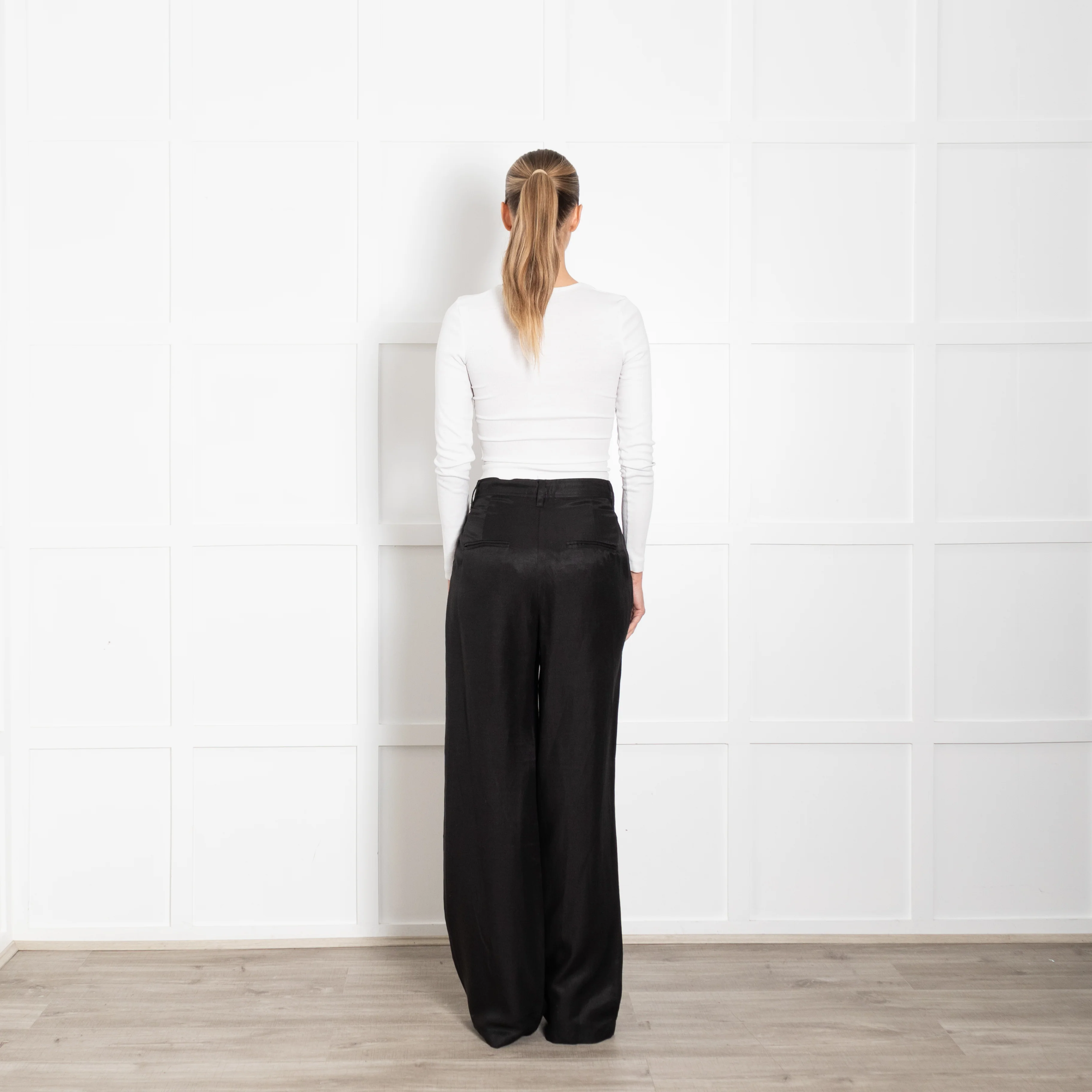 Anine Bing Black Pleat Front Wide Leg Trousers - Image 5