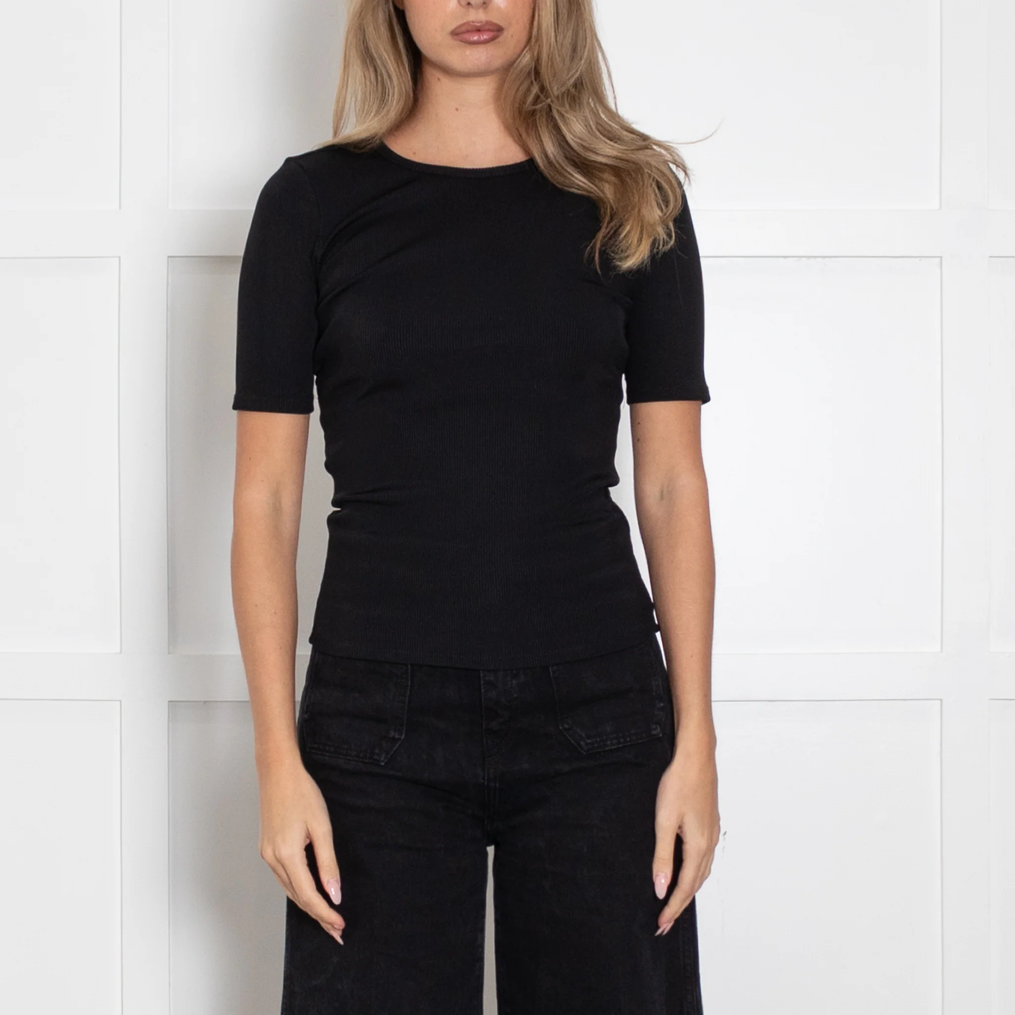 Anine Bing Black Ribbed T Shirt - Image 2