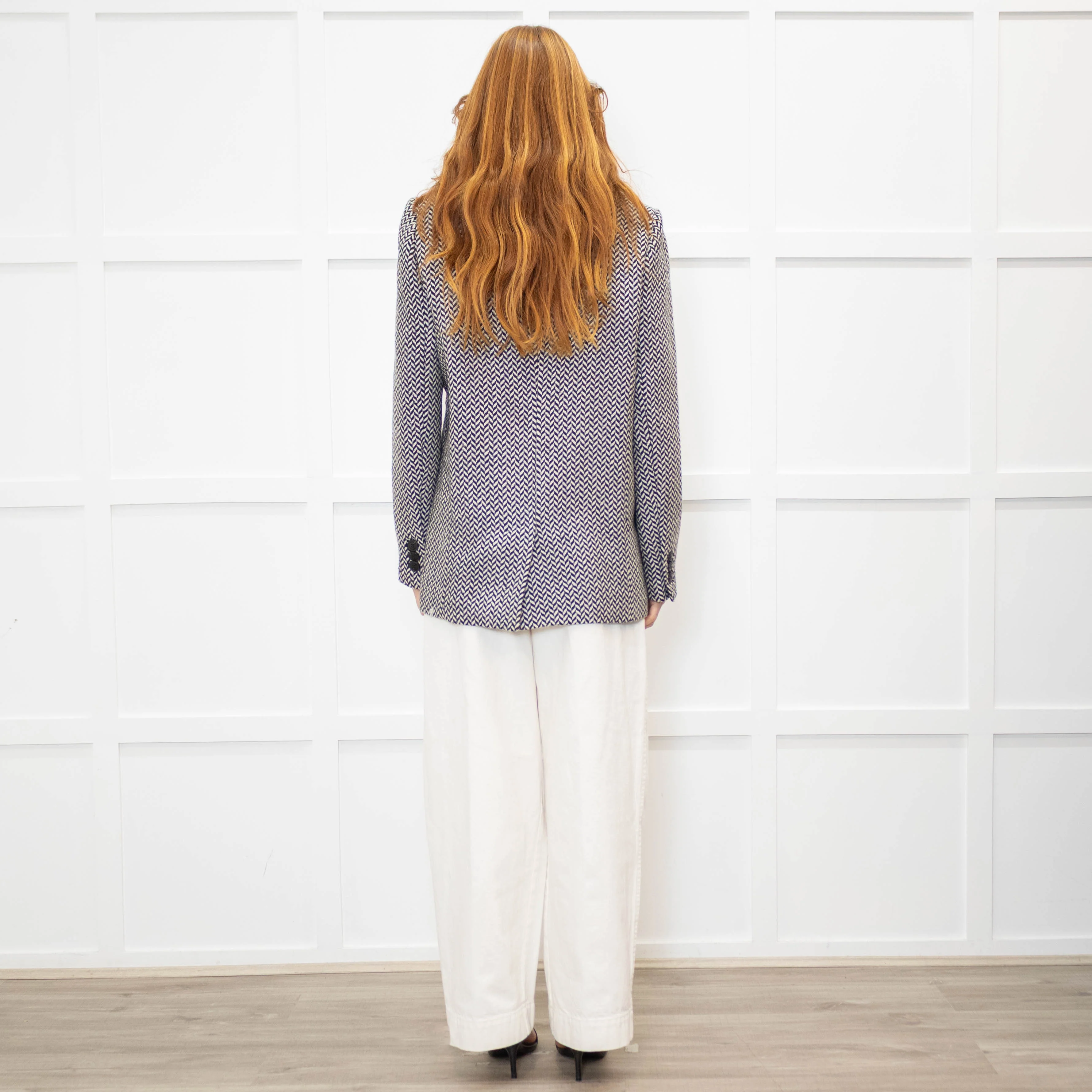 Anine Bing Black & White Fishbone Blazer - Image 4