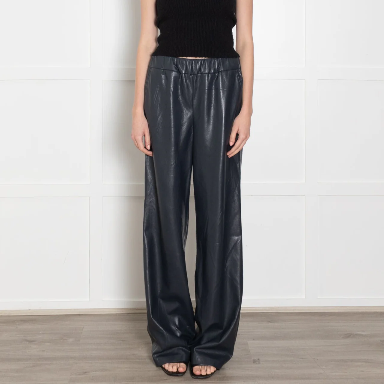 Anine Bing Blue Faux Leather Wide Leg Trousers - Image 2