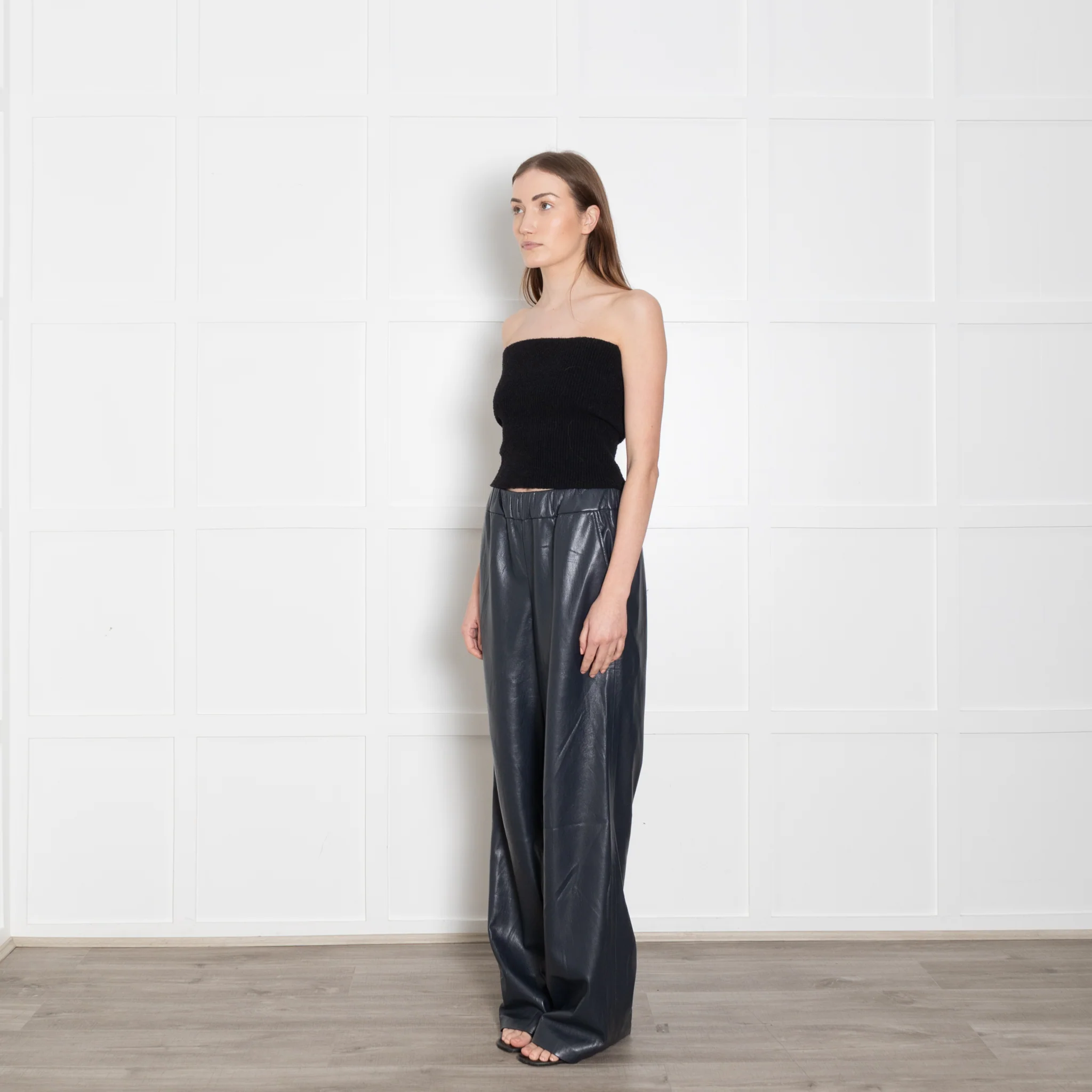 Anine Bing Blue Faux Leather Wide Leg Trousers - Image 3