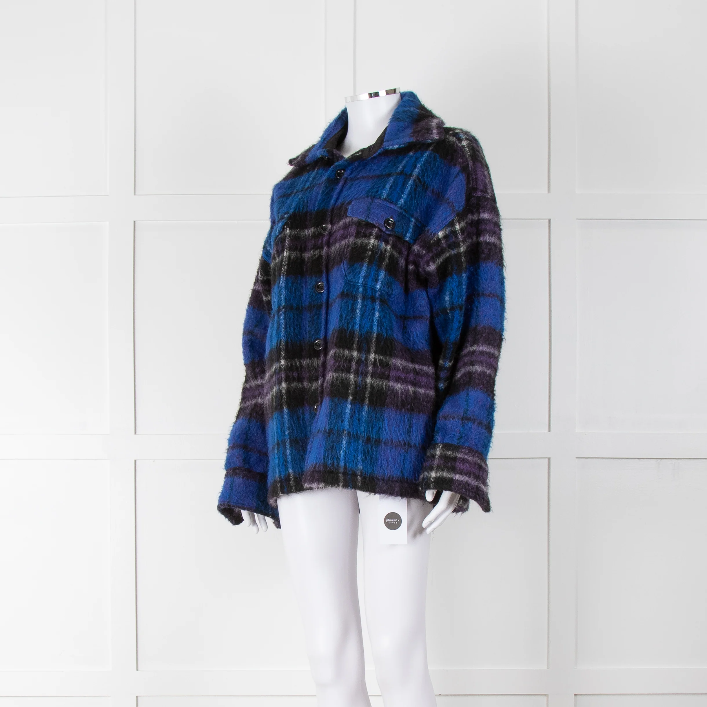 Anine Bing Blue Plaid Samone Oversized Shacket - Image 8